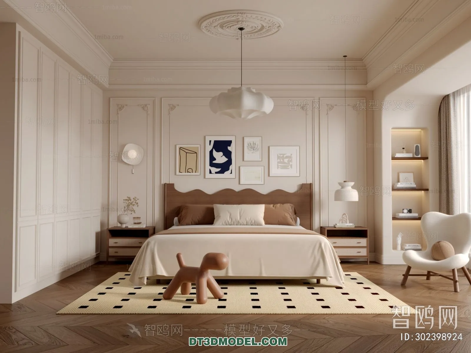 3D Scene of France Style Bedroom – 3D Model – 025 – VRAY
