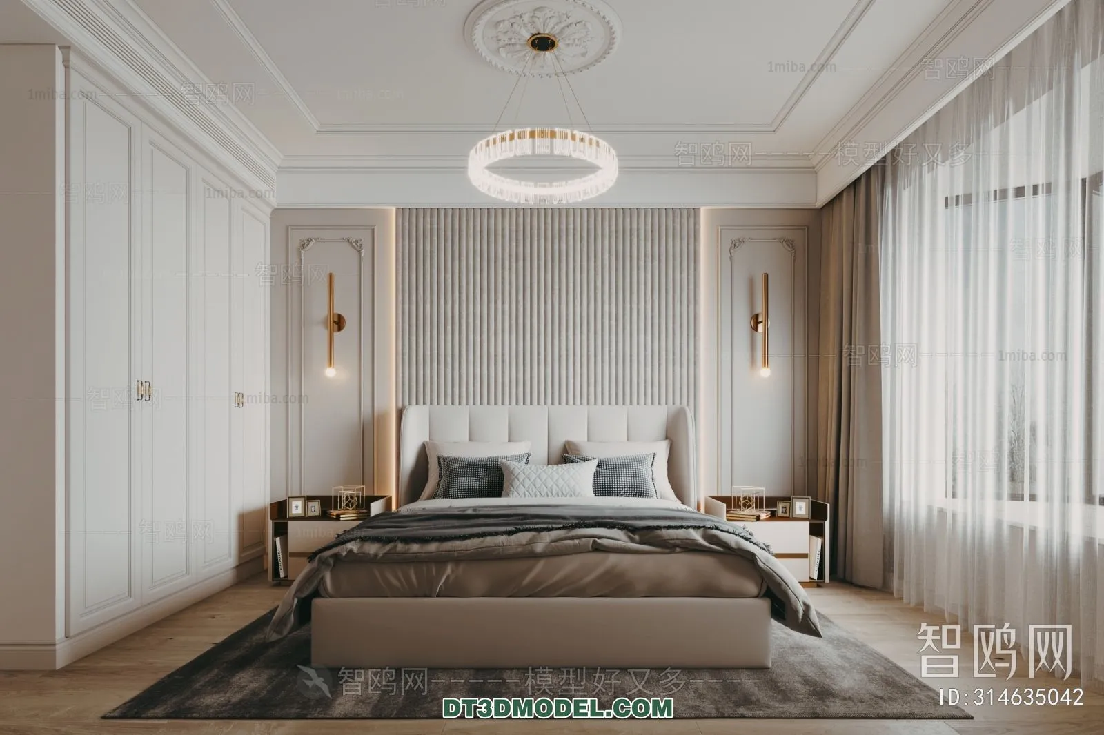 3D Scene of France Style Bedroom – 3D Model – 026 – VRAY