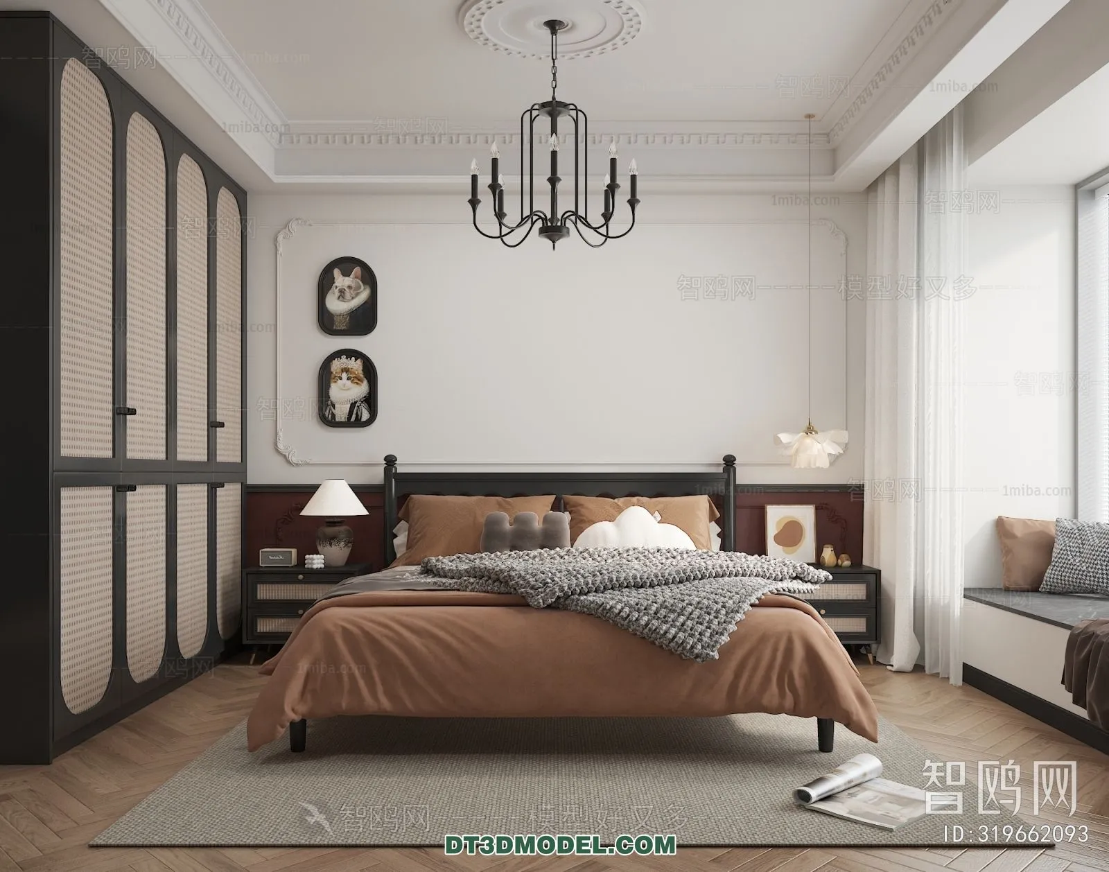 3D Scene of France Style Bedroom – 3D Model – 028 – VRAY