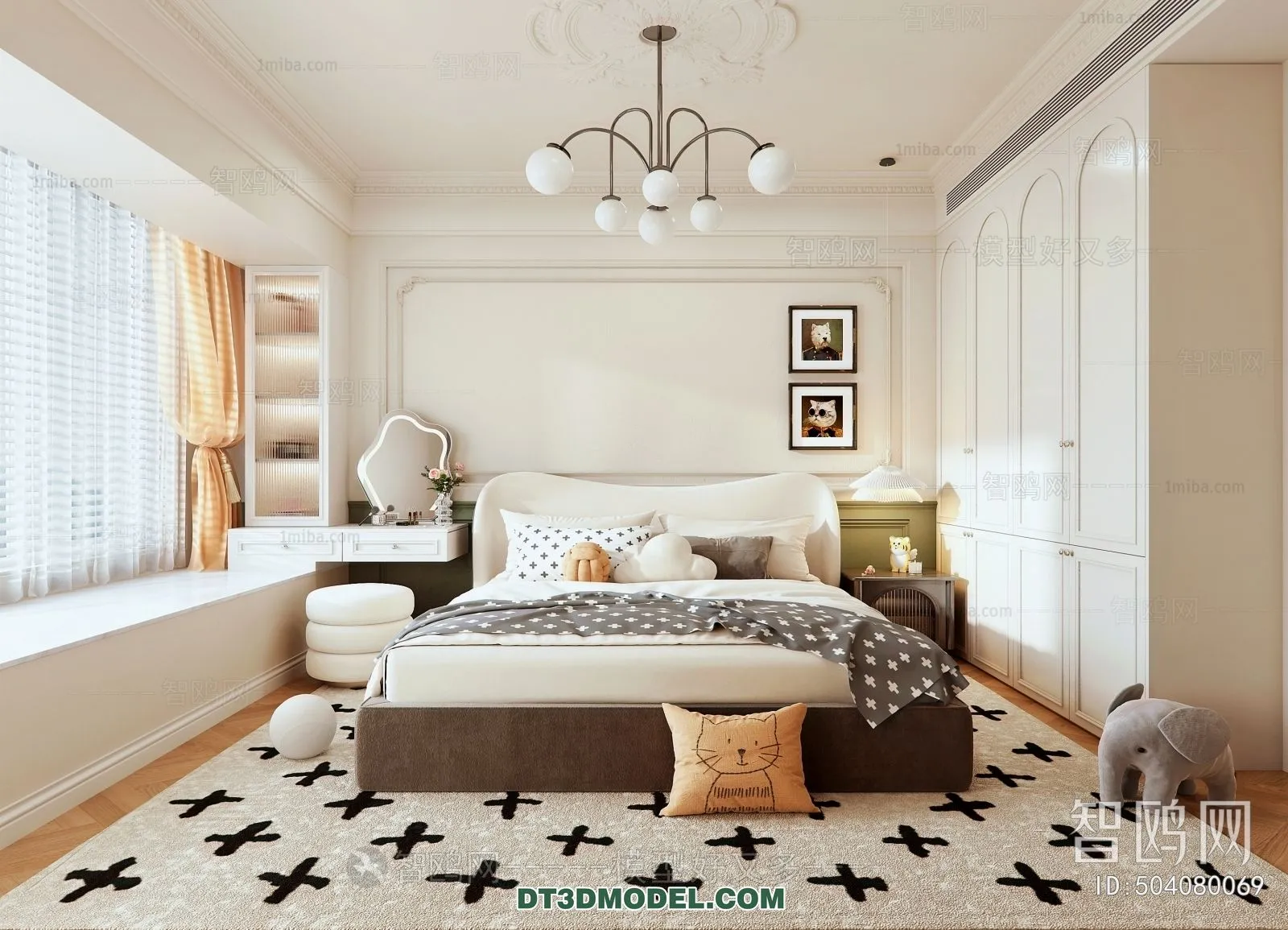 3D Scene of France Style Bedroom – 3D Model – 031 – VRAY