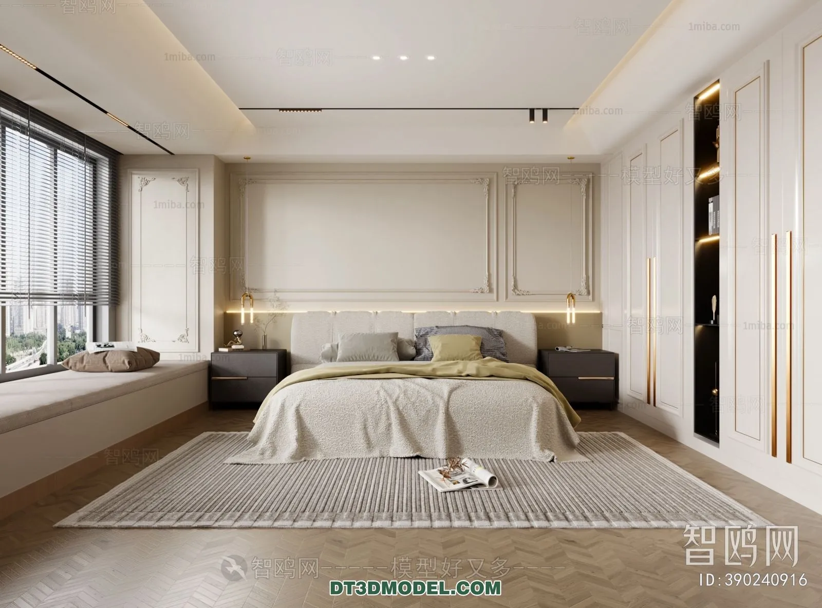 3D Scene of France Style Bedroom – 3D Model – 036 – VRAY