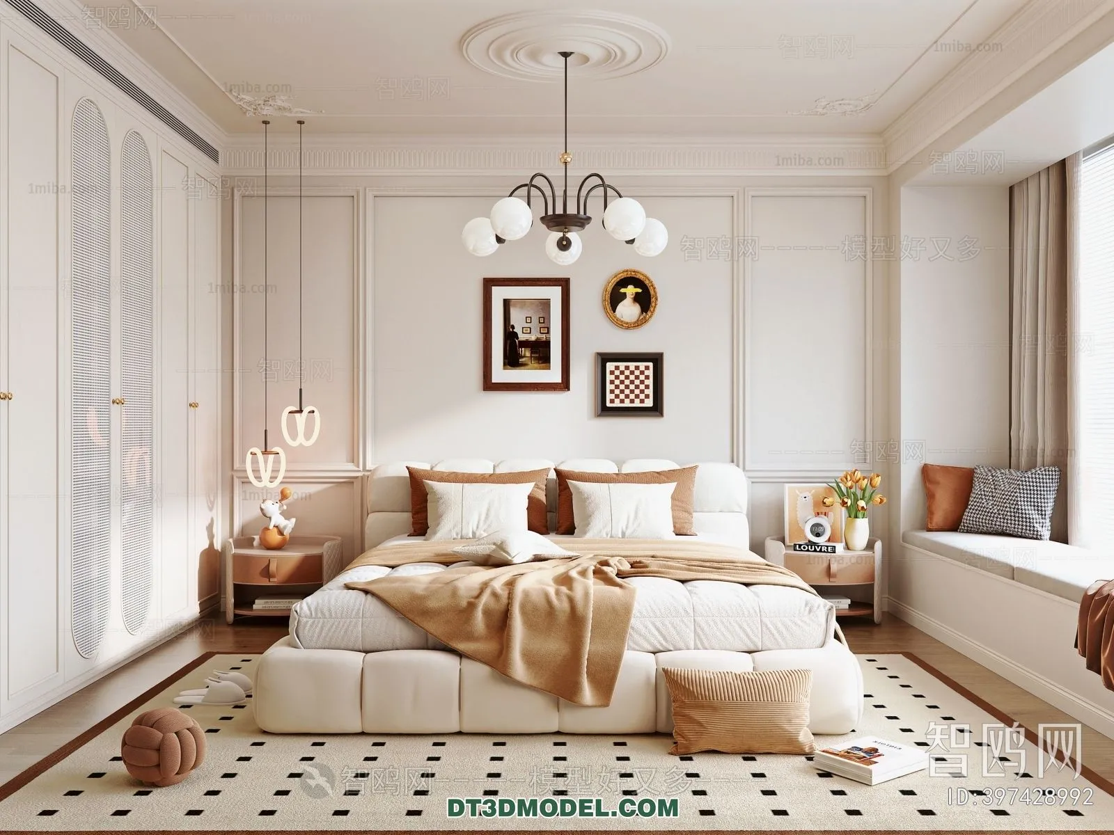 3D Scene of France Style Bedroom – 3D Model – 038 – VRAY