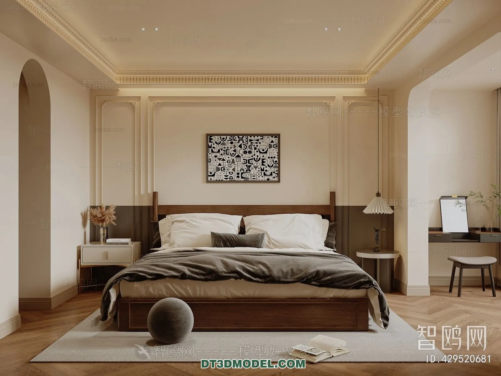 3D Scene of France Style Bedroom – 3D Model – 041 – VRAY