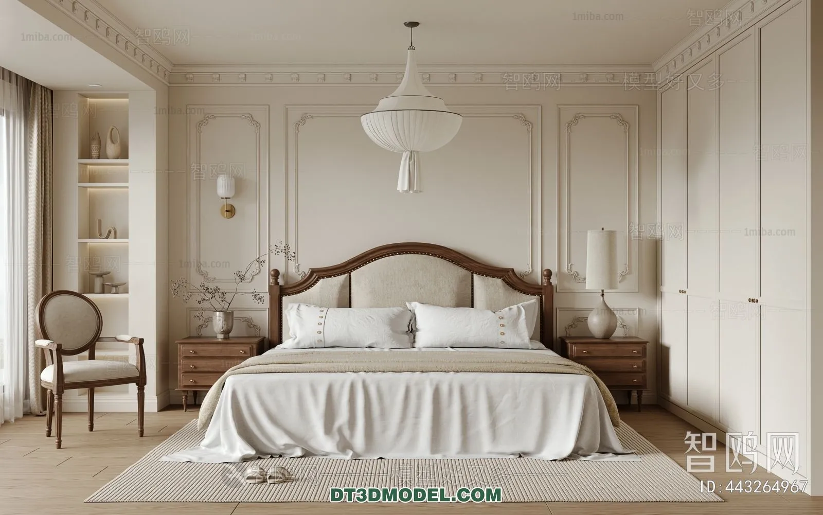 3D Scene of France Style Bedroom – 3D Model – 044 – VRAY