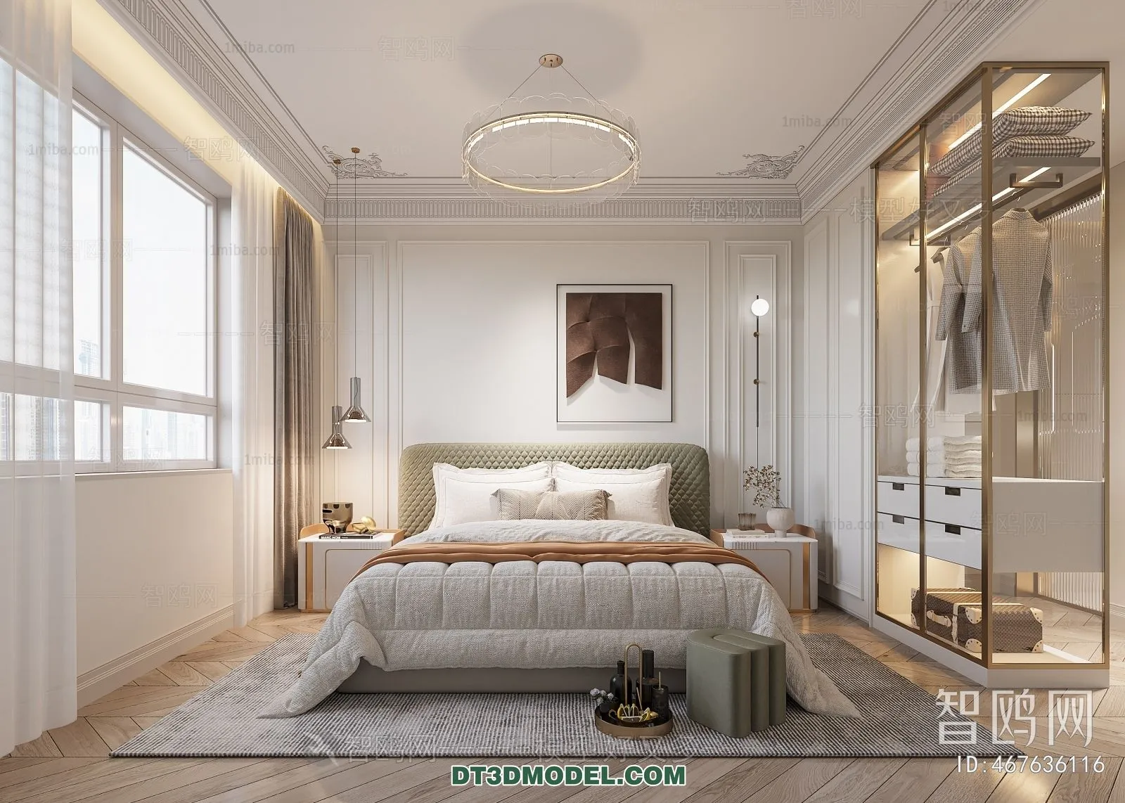 3D Scene of France Style Bedroom – 3D Model – 046 – CORONA