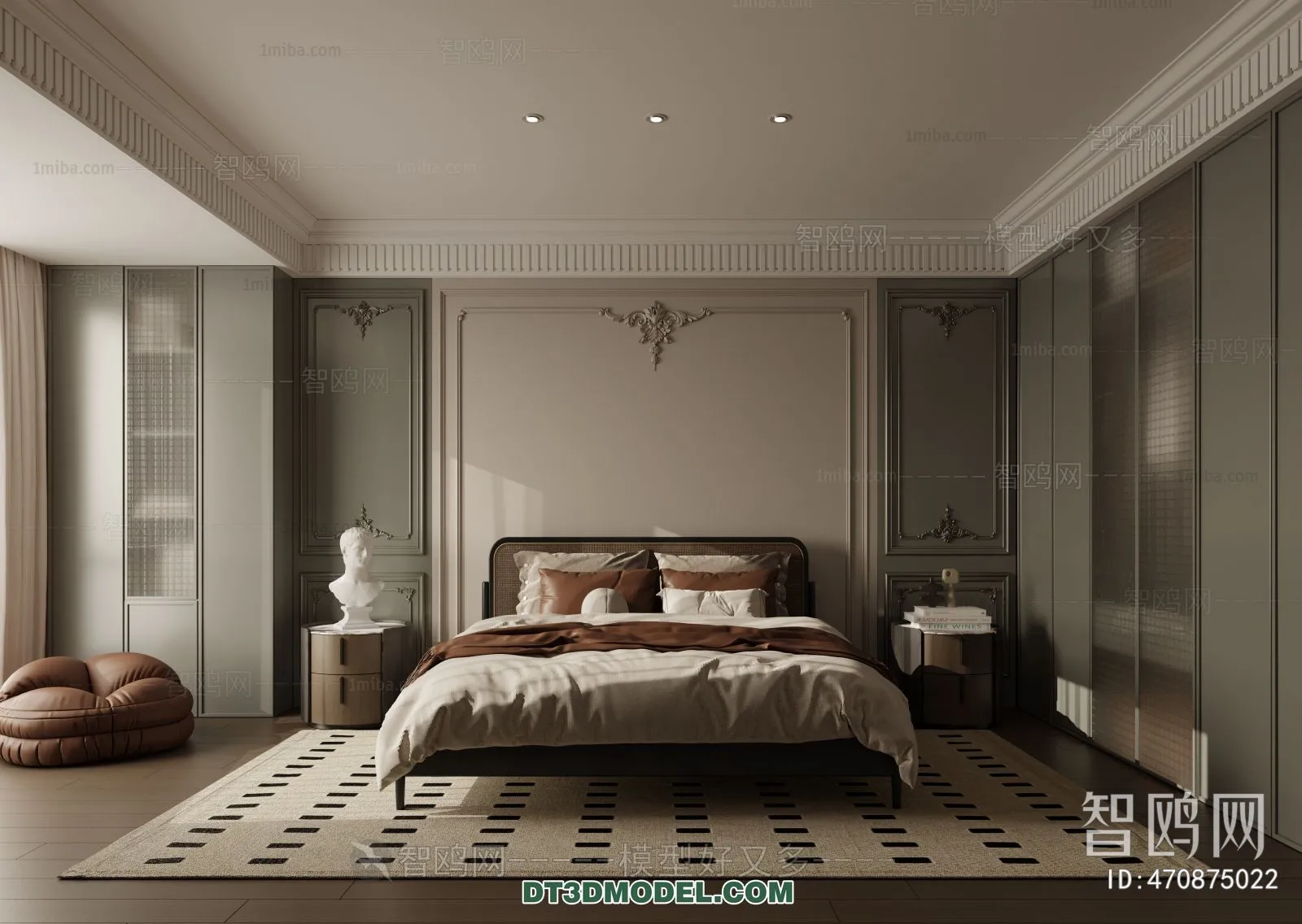 3D Scene of France Style Bedroom – 3D Model – 047 – CORONA