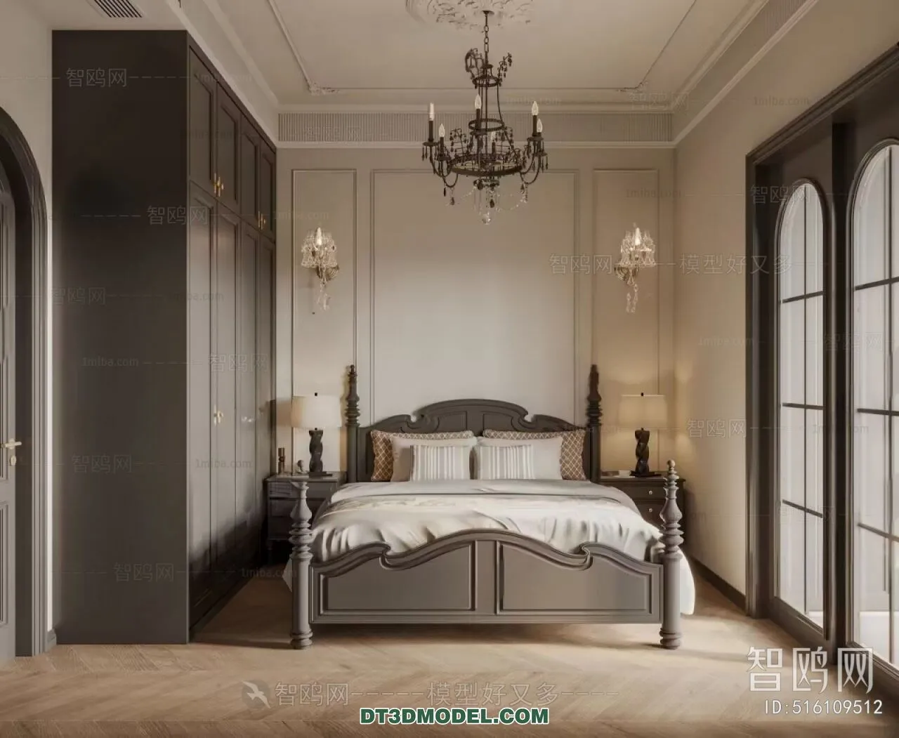 3D Scene of France Style Bedroom – 3D Model – 050 – VRAY