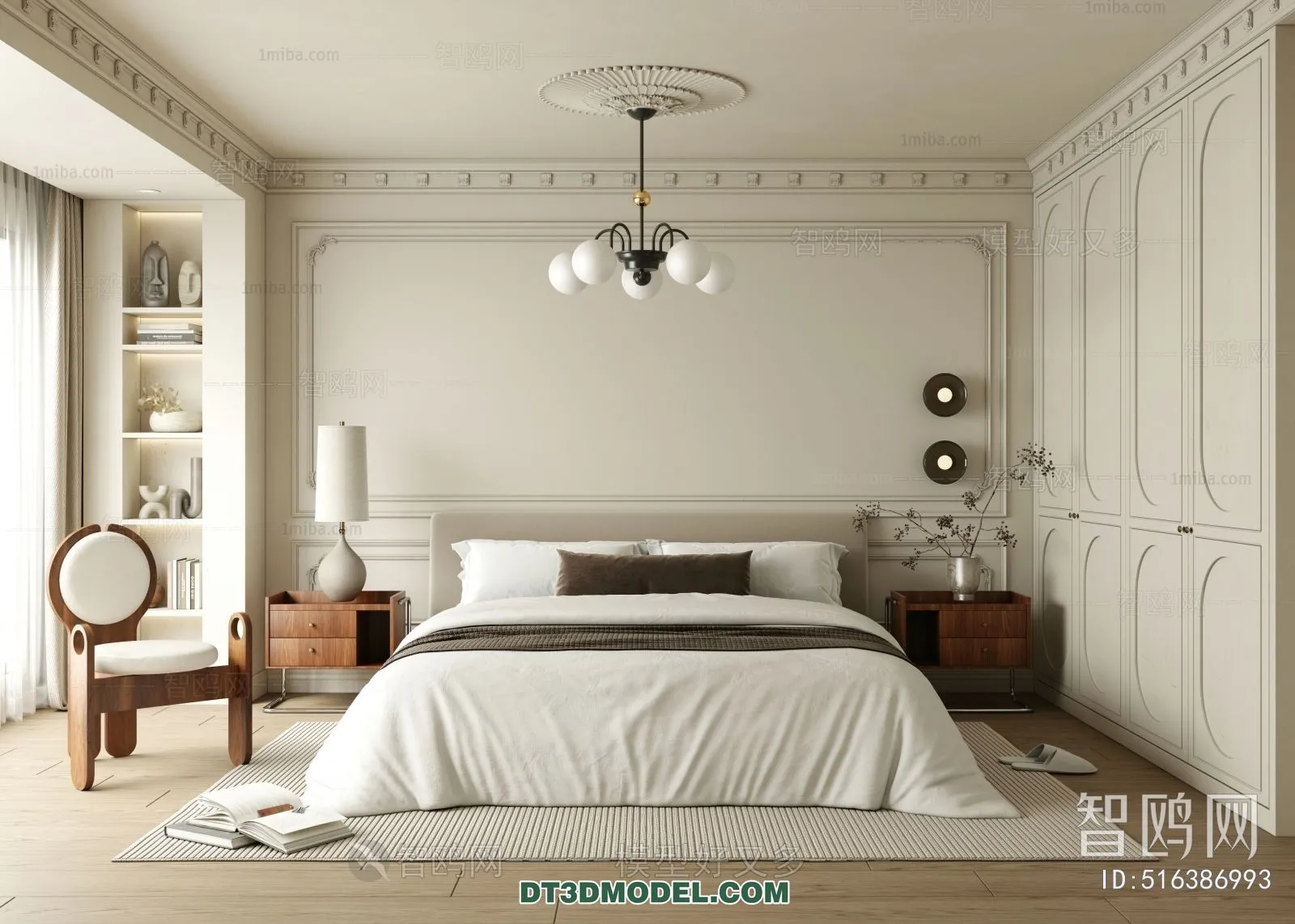 3D Scene of France Style Bedroom – 3D Model – 051 – VRAY