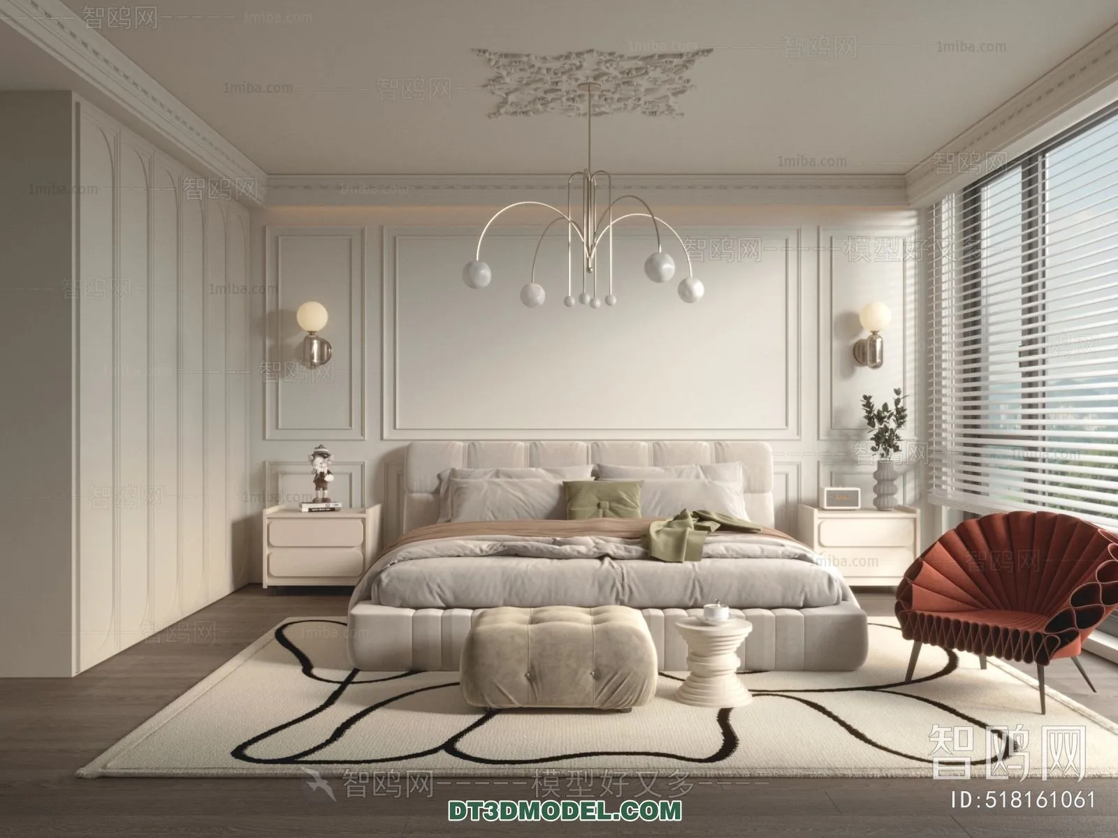 3D Scene of France Style Bedroom – 3D Model – 052 – VRAY