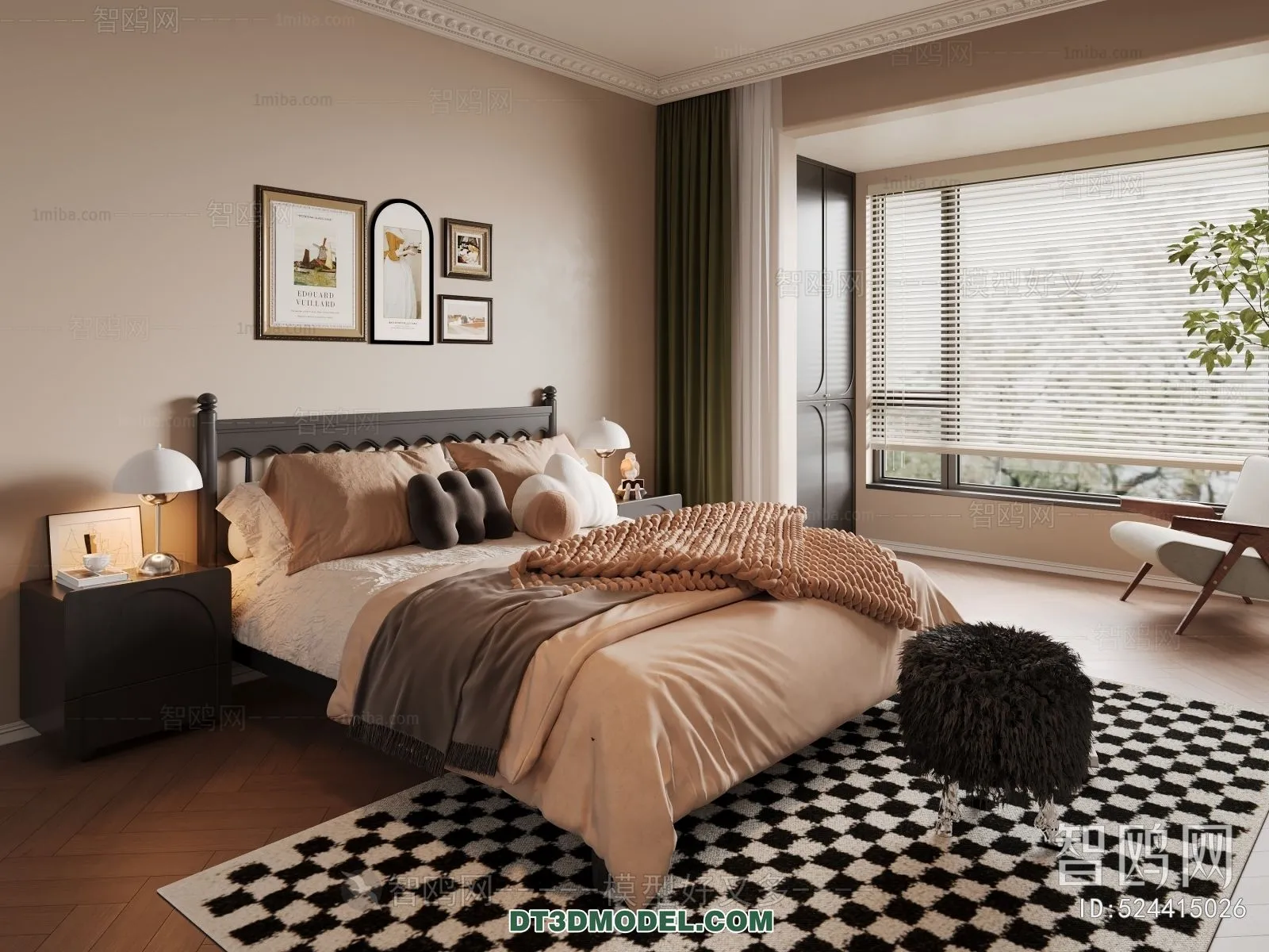 3D Scene of France Style Bedroom – 3D Model – 053 – VRAY