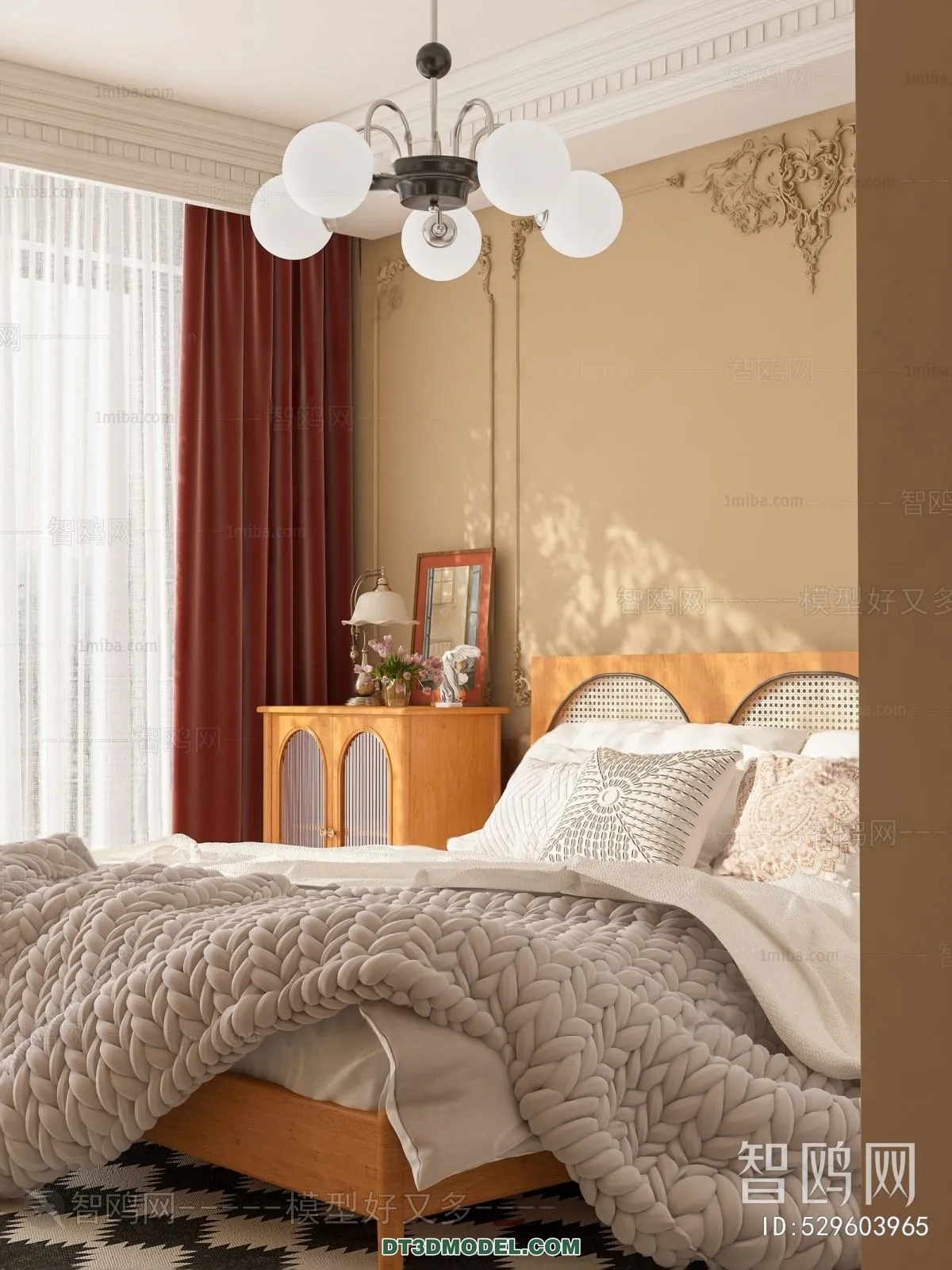 3D Scene of France Style Bedroom – 3D Model – 055 – VRAY