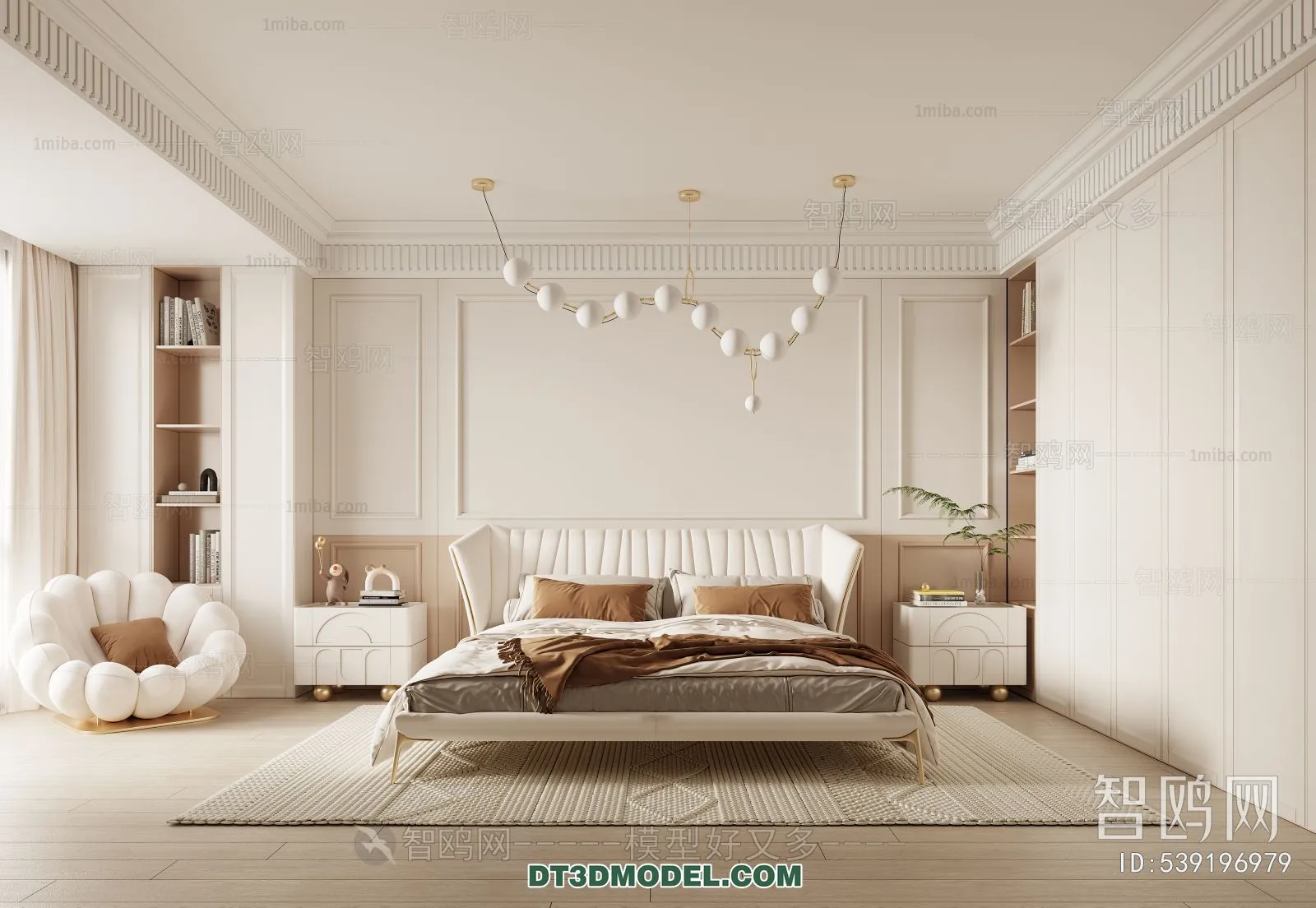 3D Scene of France Style Bedroom – 3D Model – 058 – CORONA