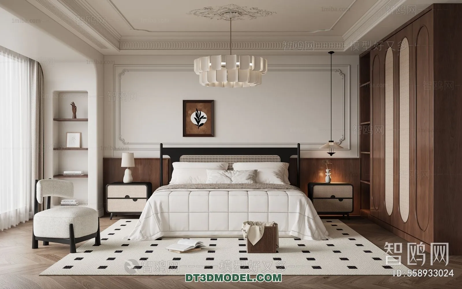 3D Scene of France Style Bedroom – 3D Model – 062 – VRAY