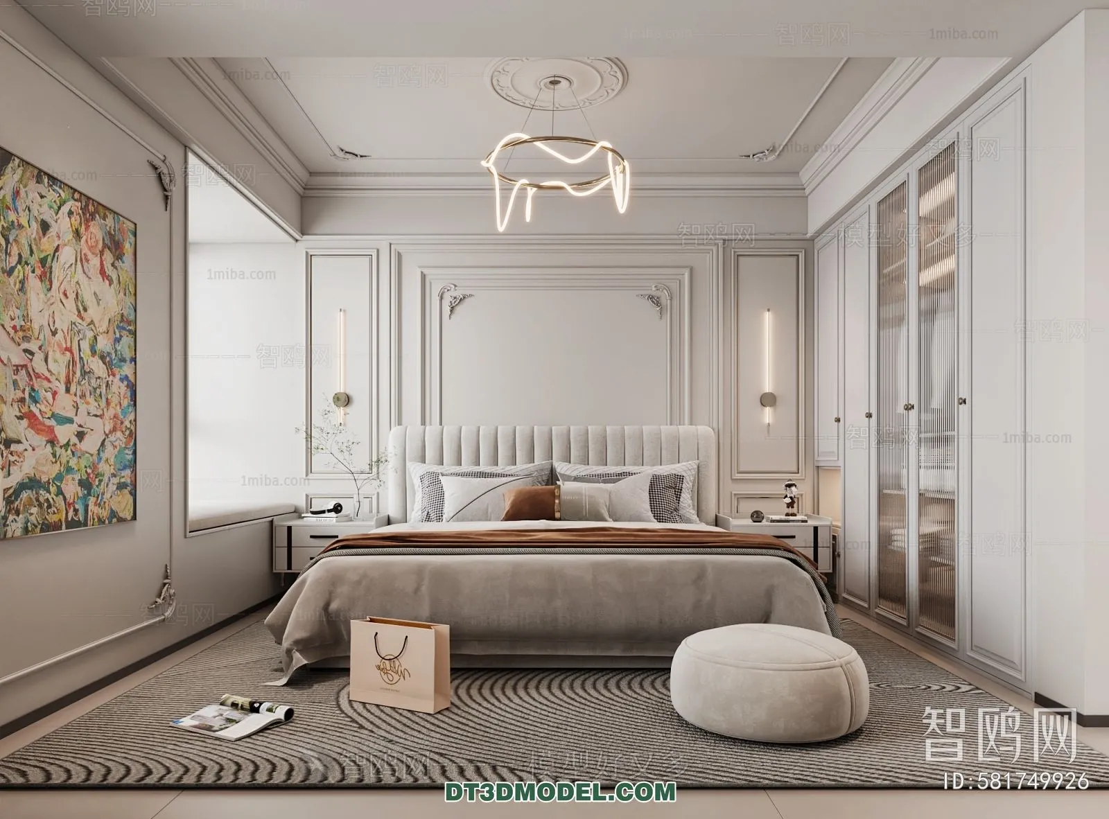 3D Scene of France Style Bedroom – 3D Model – 065 – VRAY