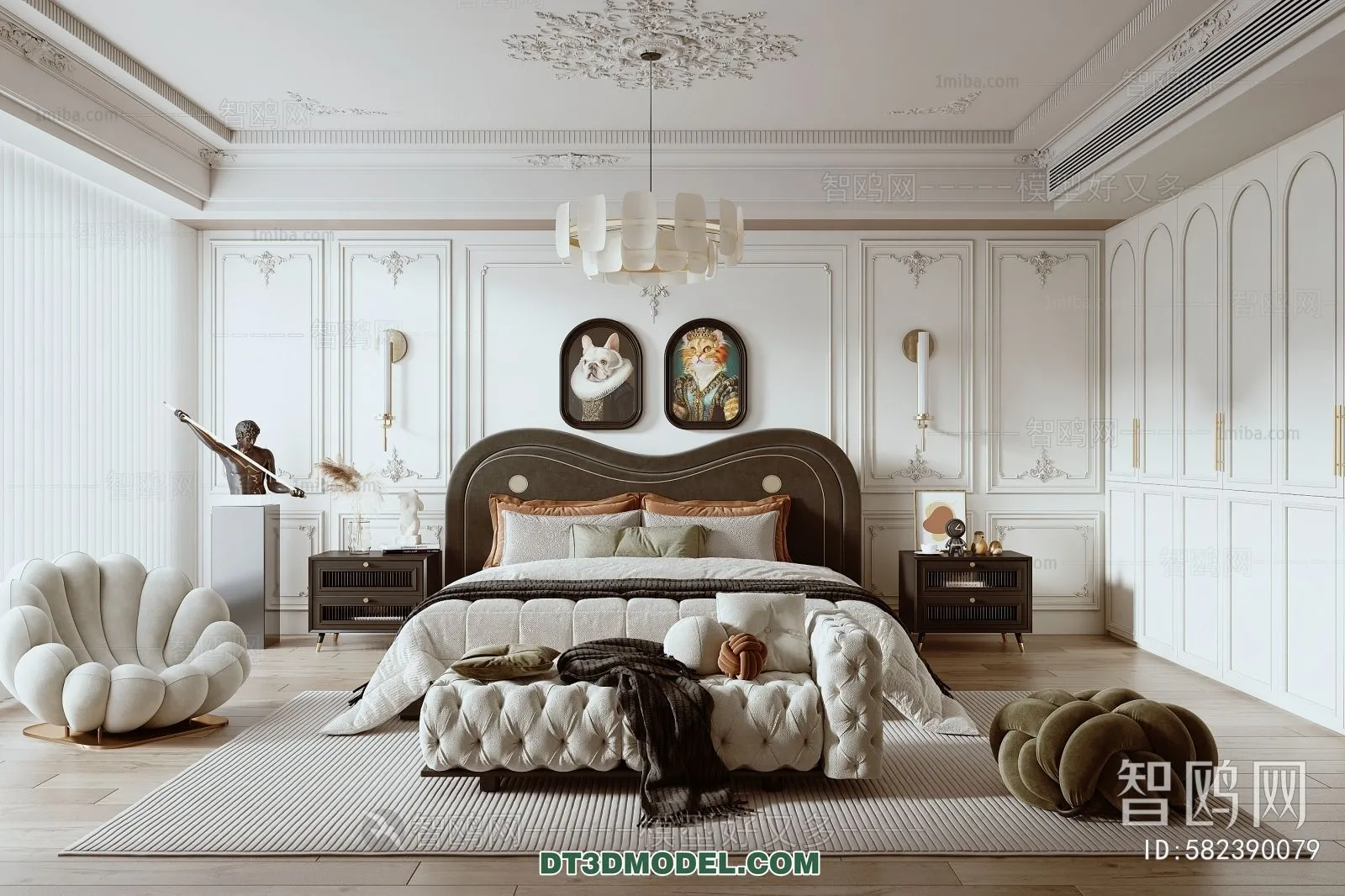 3D Scene of France Style Bedroom – 3D Model – 066 – VRAY