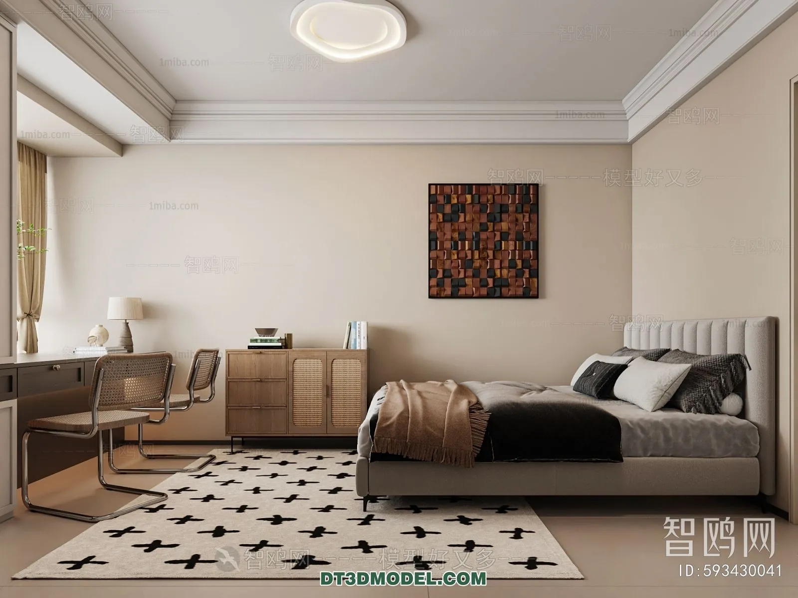 3D Scene of France Style Bedroom – 3D Model – 068 – VRAY