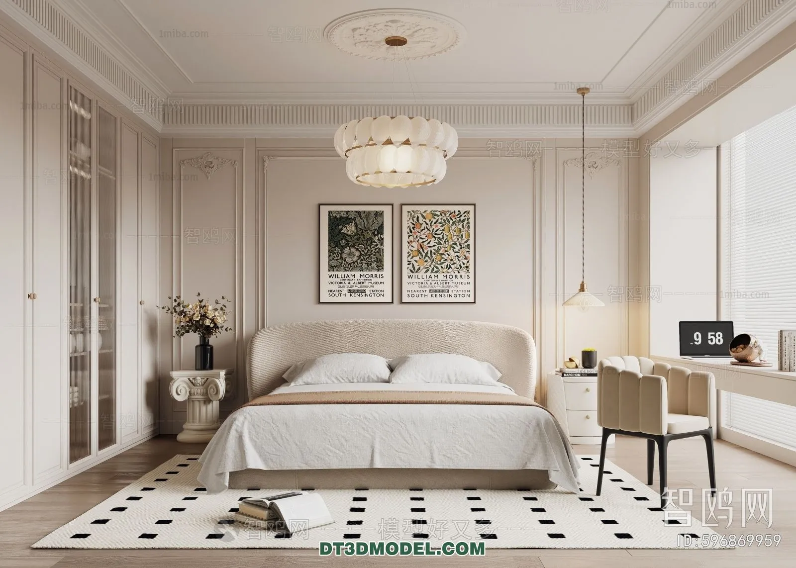 3D Scene of France Style Bedroom – 3D Model – 069 – VRAY
