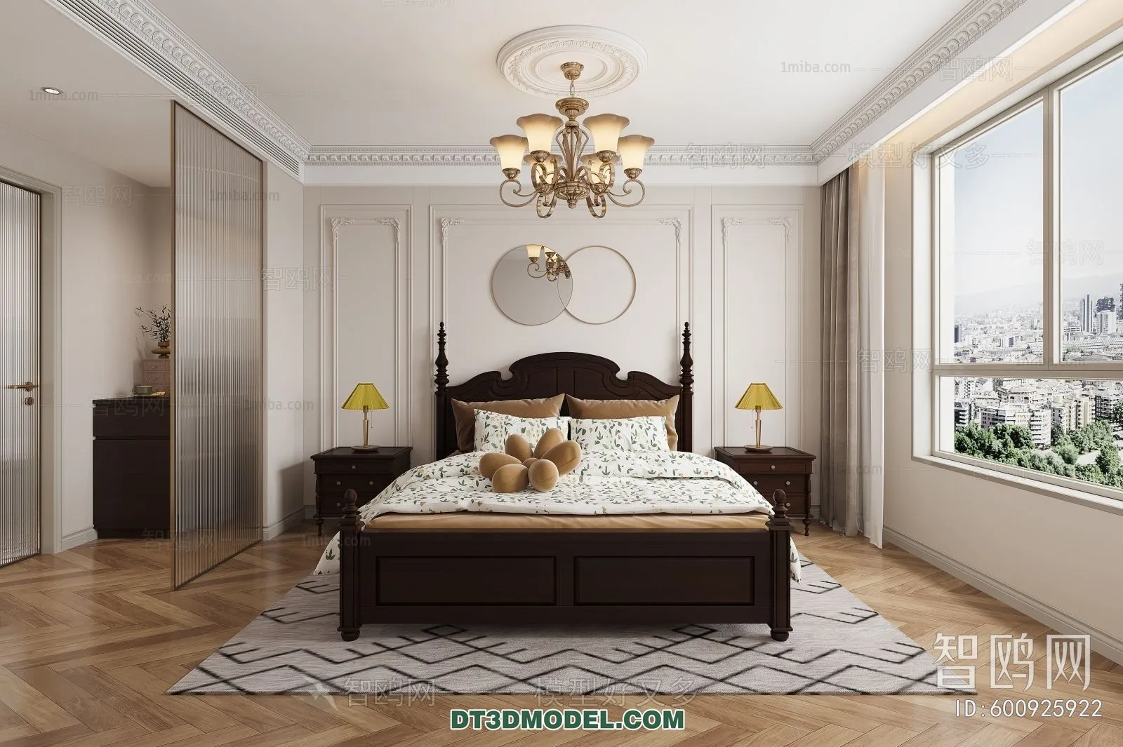 3D Scene of France Style Bedroom – 3D Model – 070 – CORONA