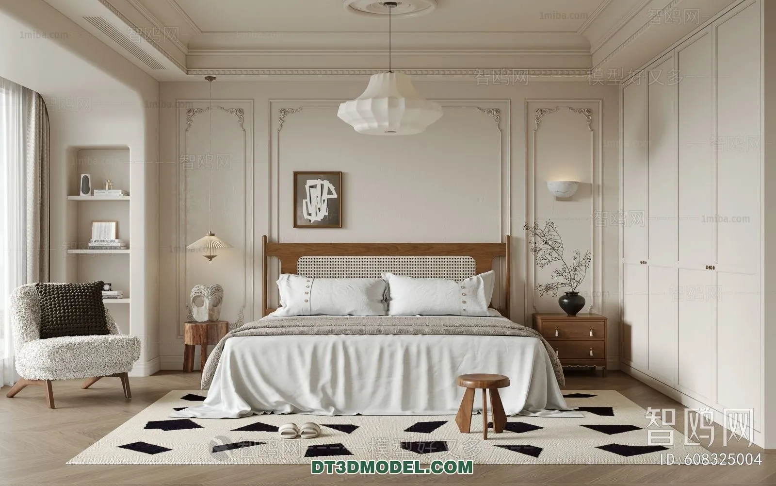 3D Scene of France Style Bedroom – 3D Model – 071 – VRAY