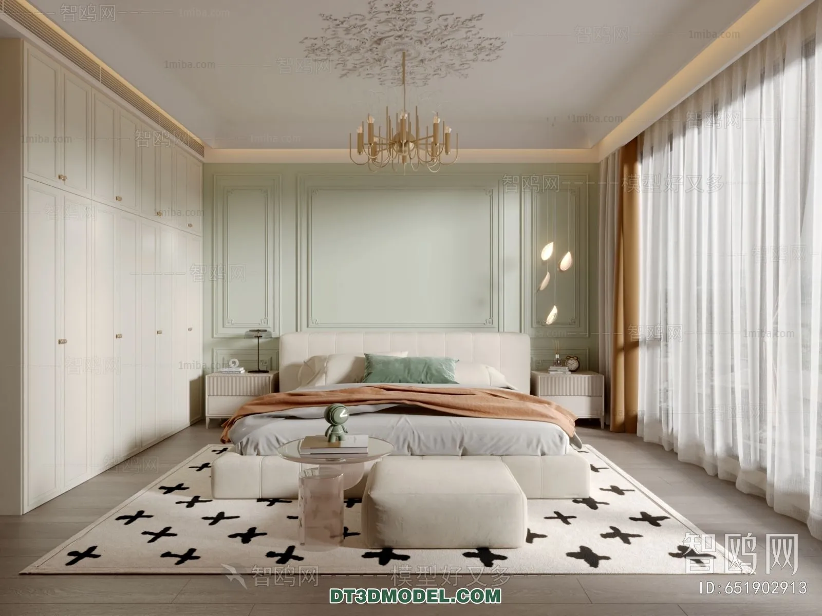 3D Scene of France Style Bedroom – 3D Model – 073 – VRAY