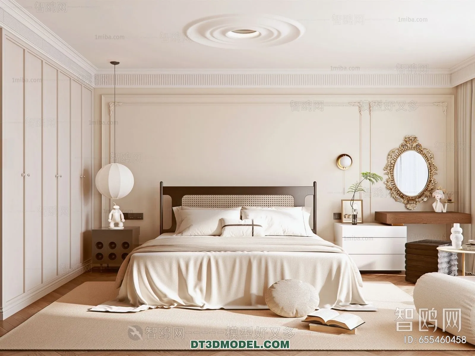 3D Scene of France Style Bedroom – 3D Model – 074 – VRAY