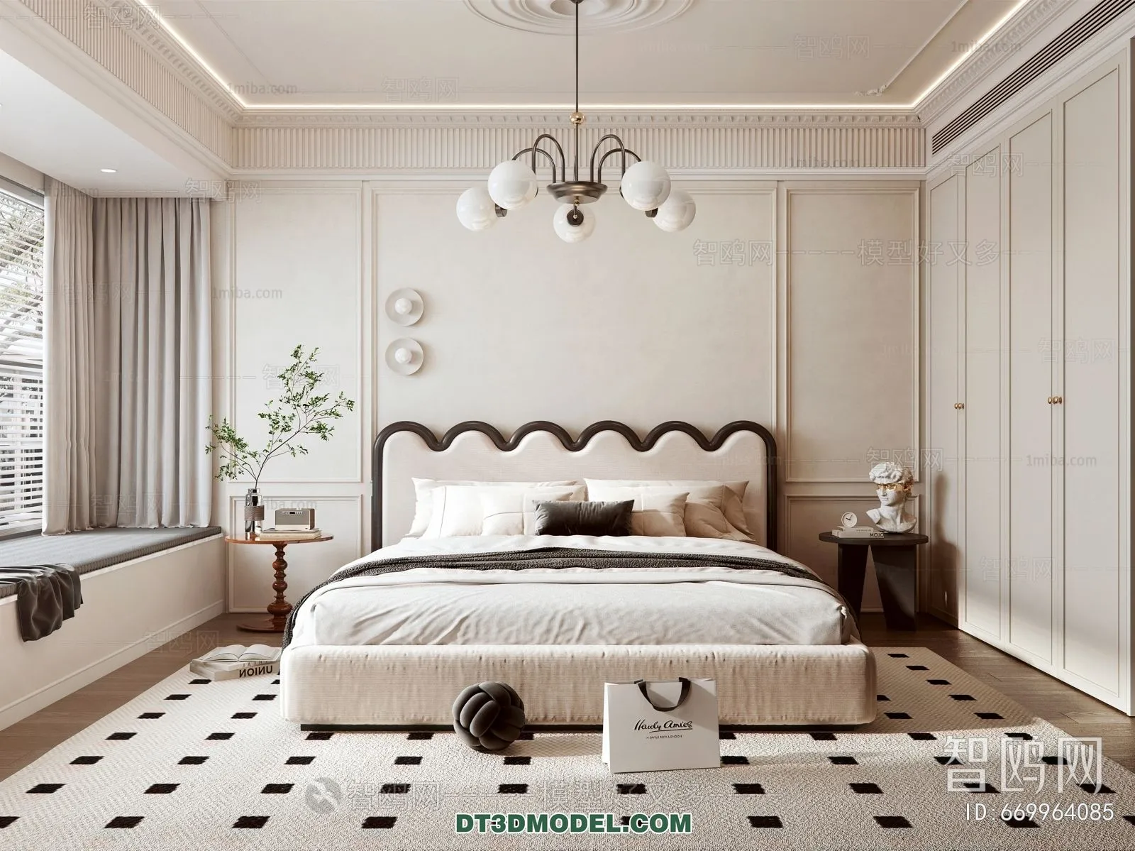 3D Scene of France Style Bedroom – 3D Model – 075 – VRAY