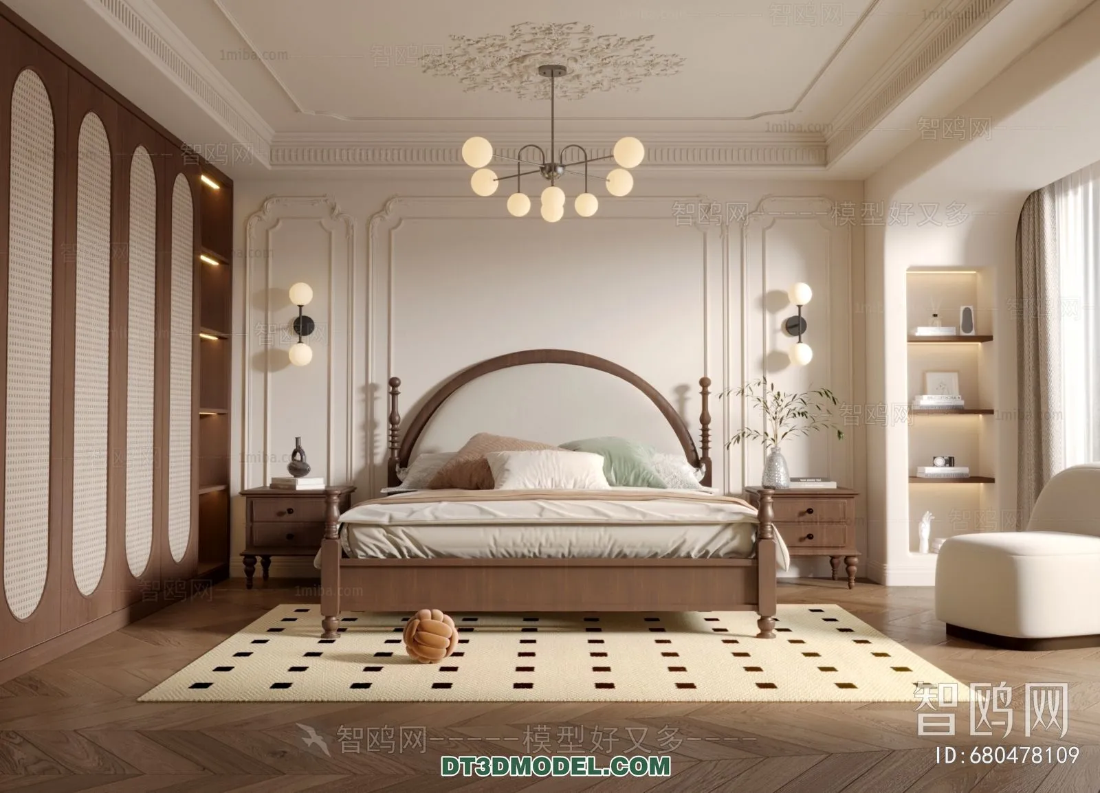 3D Scene of France Style Bedroom – 3D Model – 077 – VRAY