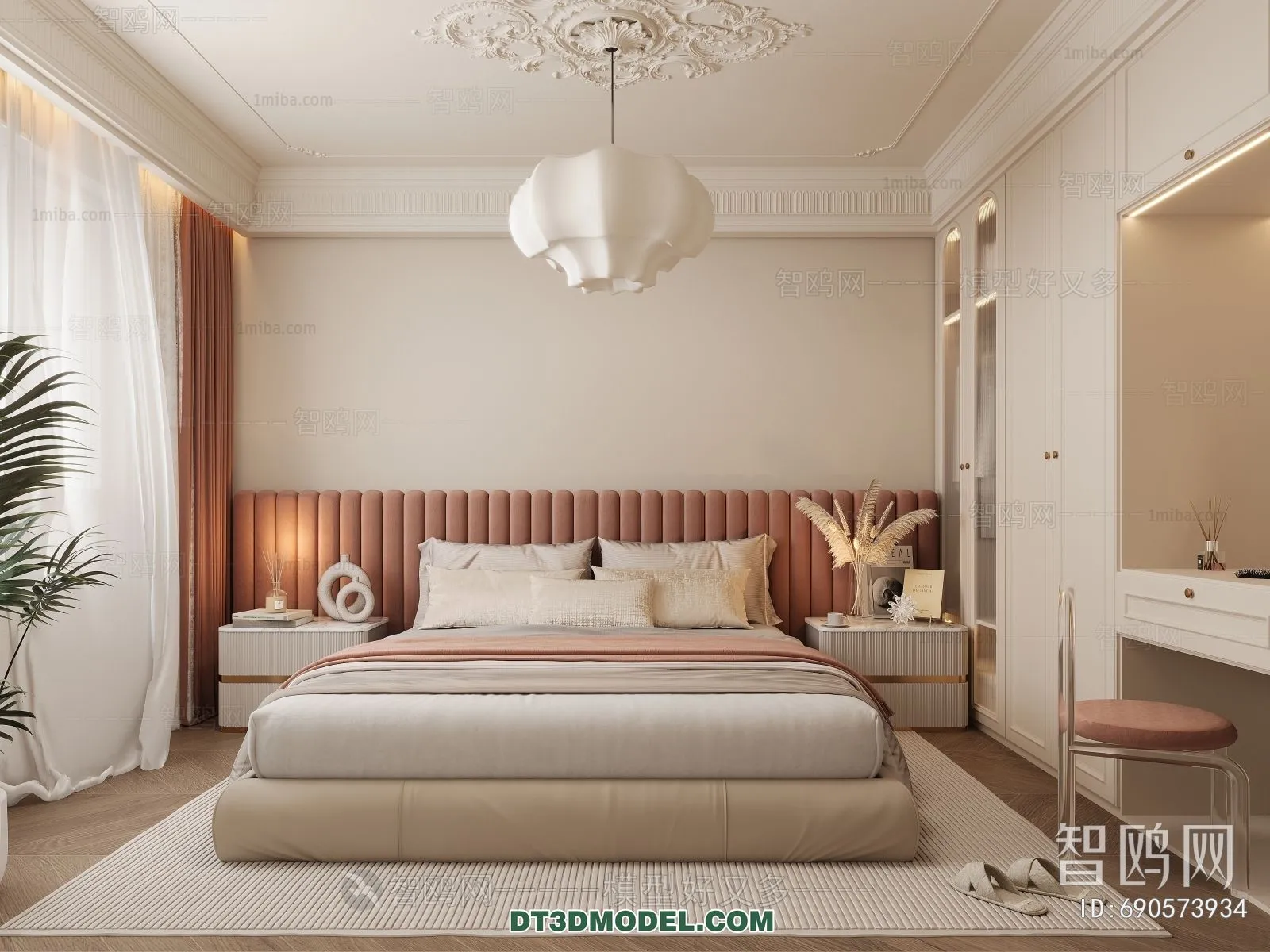 3D Scene of France Style Bedroom – 3D Model – 078 – CORONA