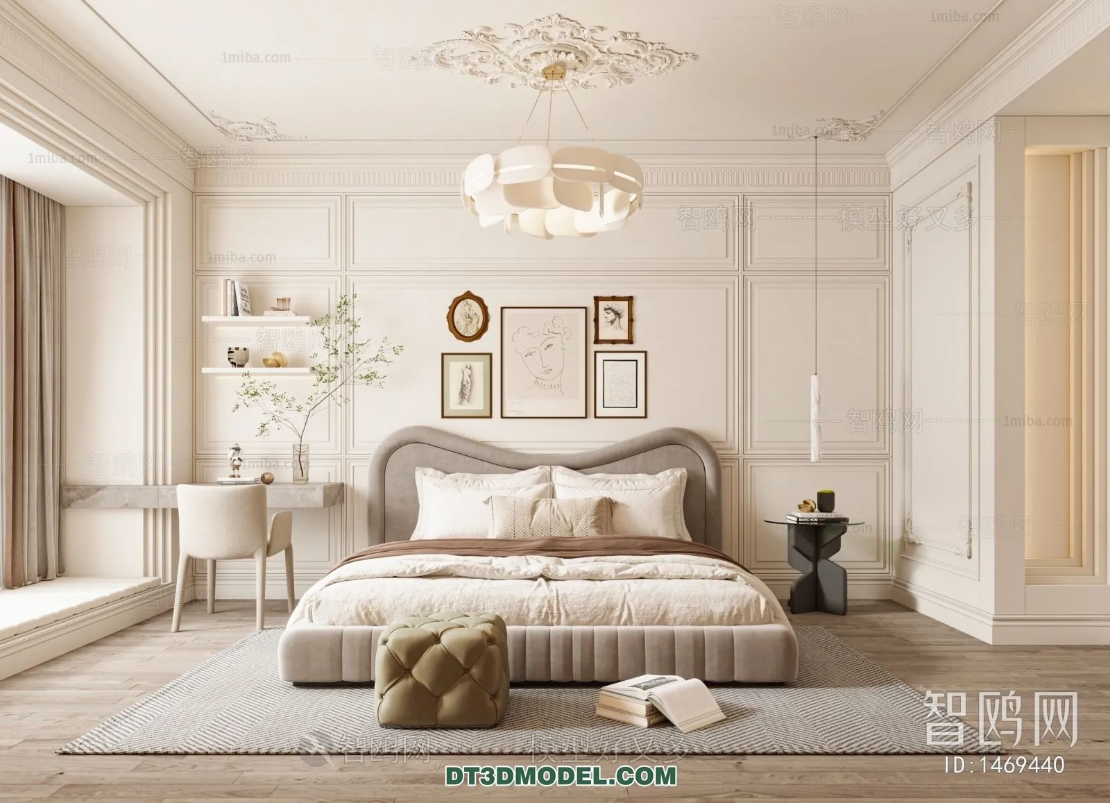 3D Scene of France Style Bedroom – 3D Model – 079 – VRAY