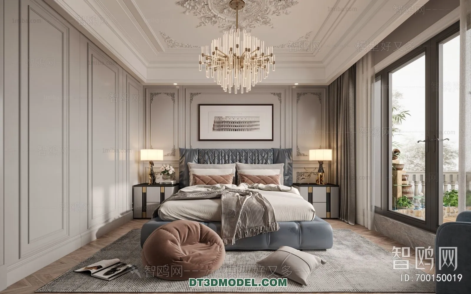 3D Scene of France Style Bedroom – 3D Model – 080 – VRAY