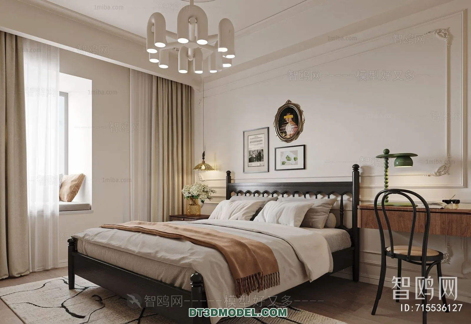 3D Scene of France Style Bedroom – 3D Model – 081 – VRAY