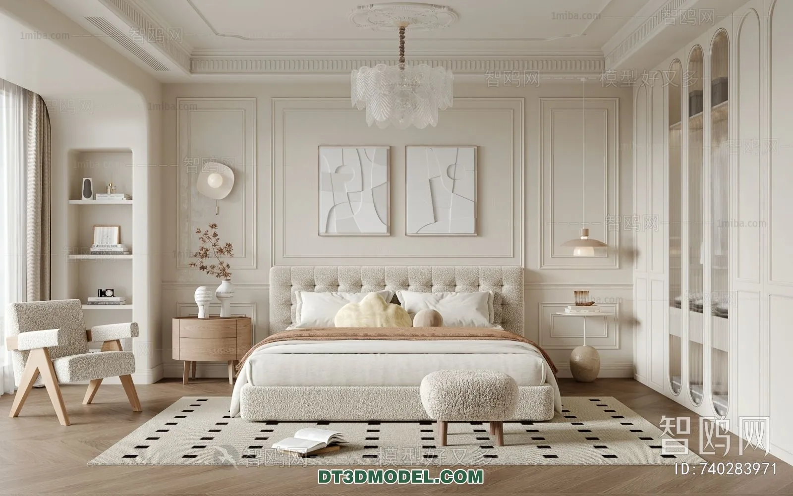 3D Scene of France Style Bedroom – 3D Model – 083 – VRAY