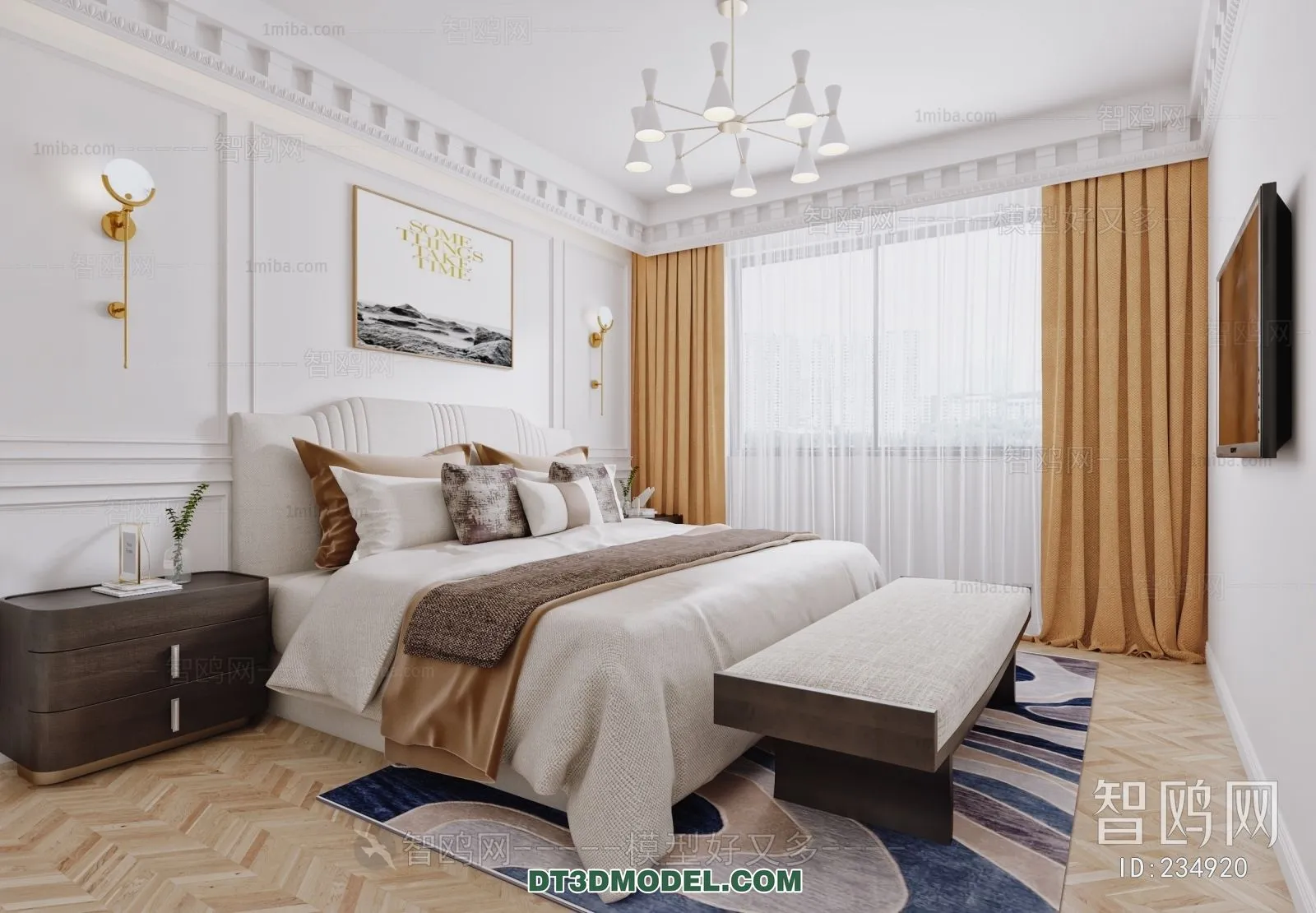 3D Scene of France Style Bedroom – 3D Model – 084 – VRAY
