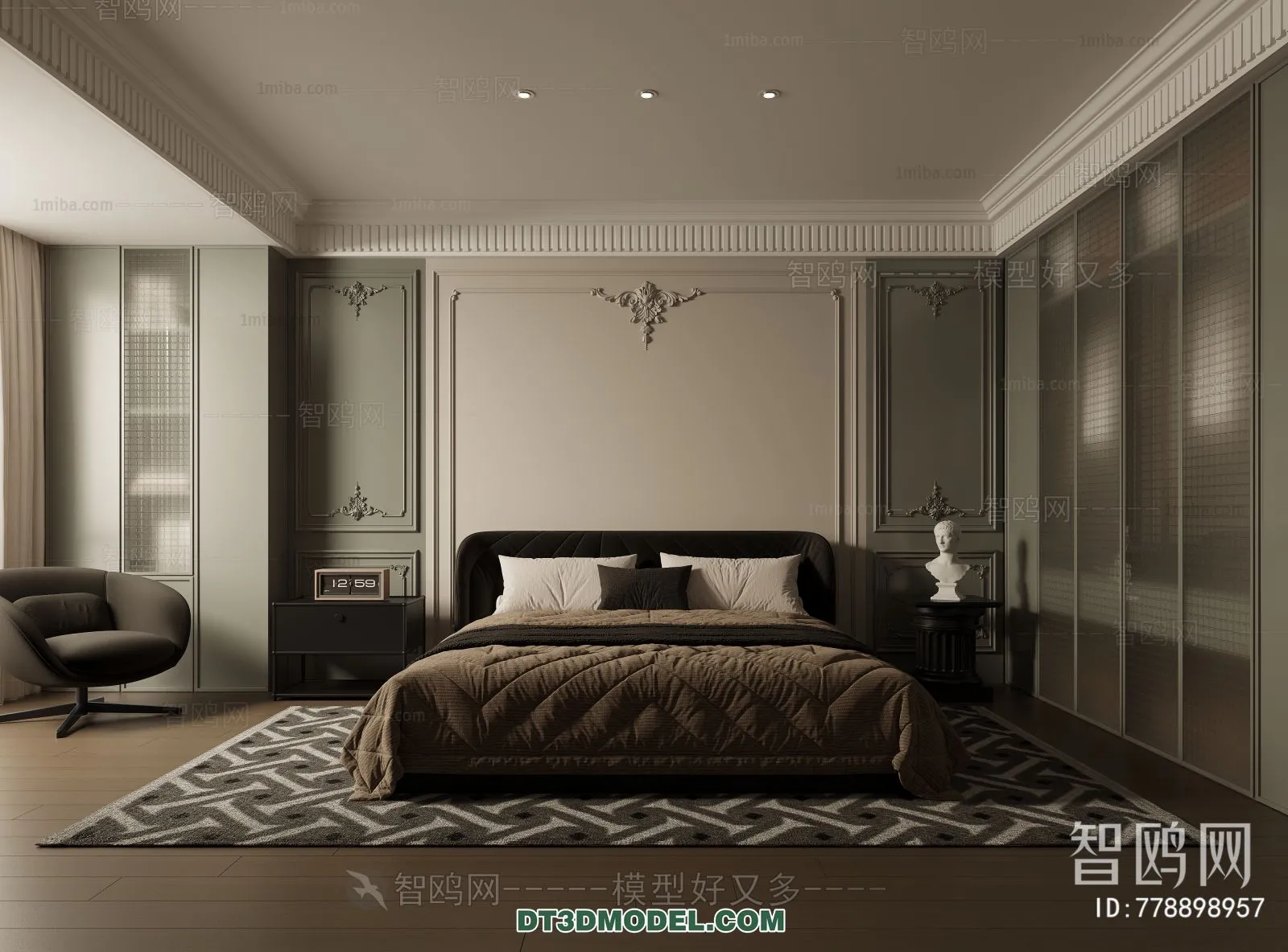 3D Scene of France Style Bedroom – 3D Model – 085 – CORONA