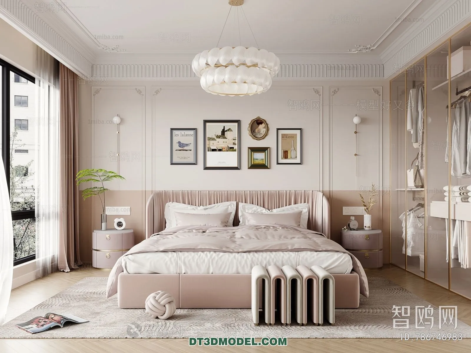 3D Scene of France Style Bedroom – 3D Model – 086 – VRAY