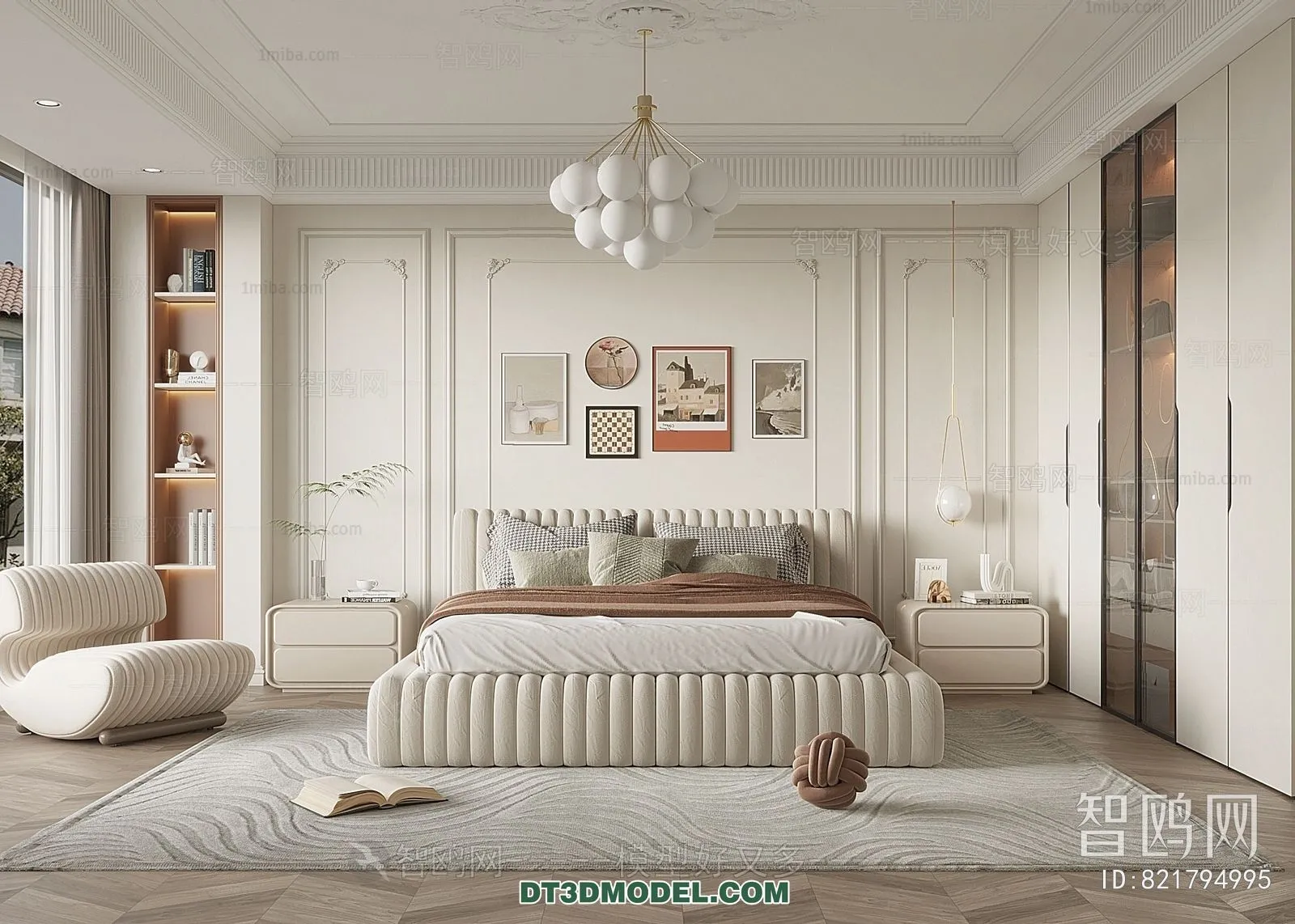 3D Scene of France Style Bedroom – 3D Model – 089 – VRAY