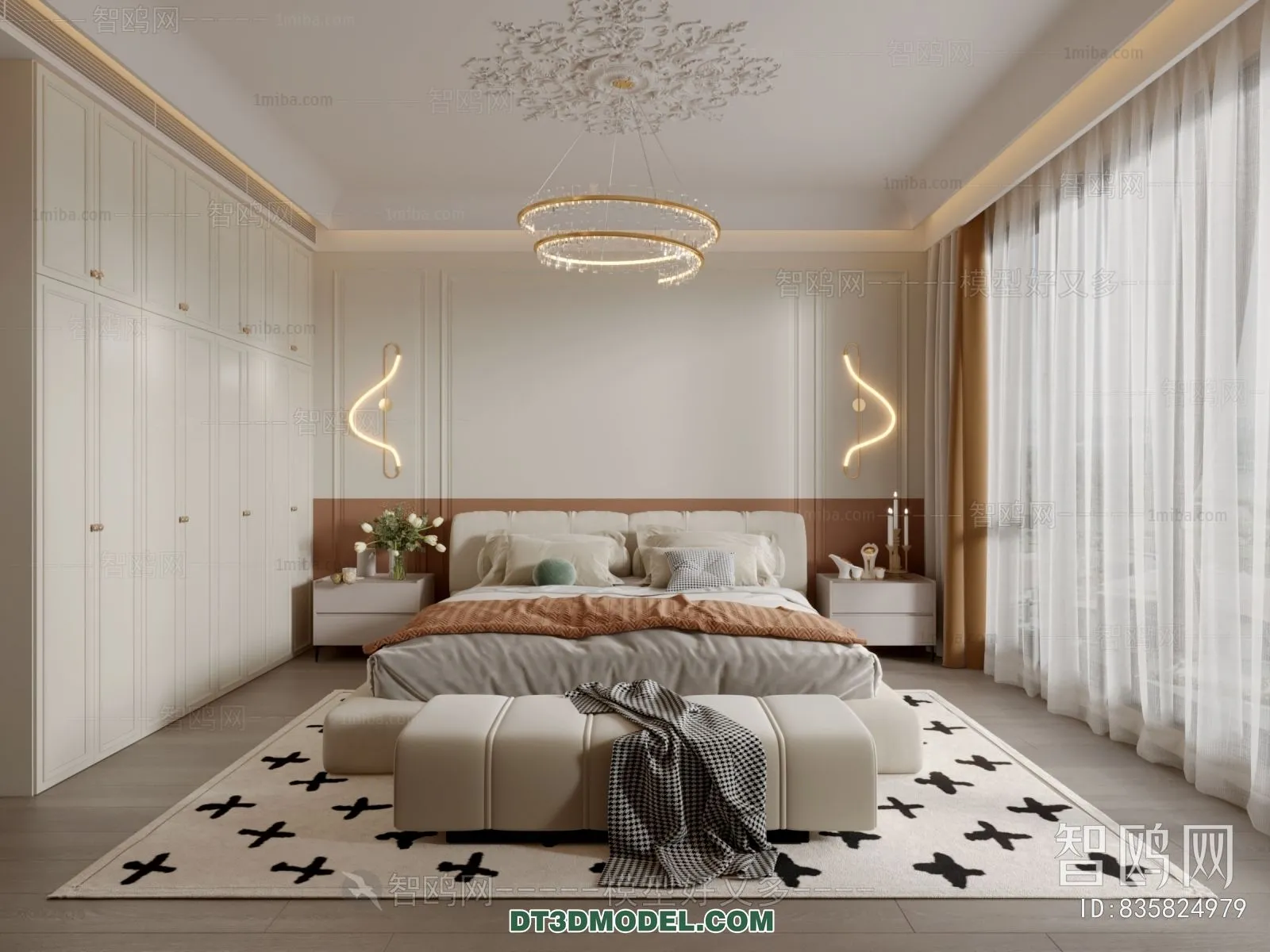 3D Scene of France Style Bedroom – 3D Model – 091 – VRAY
