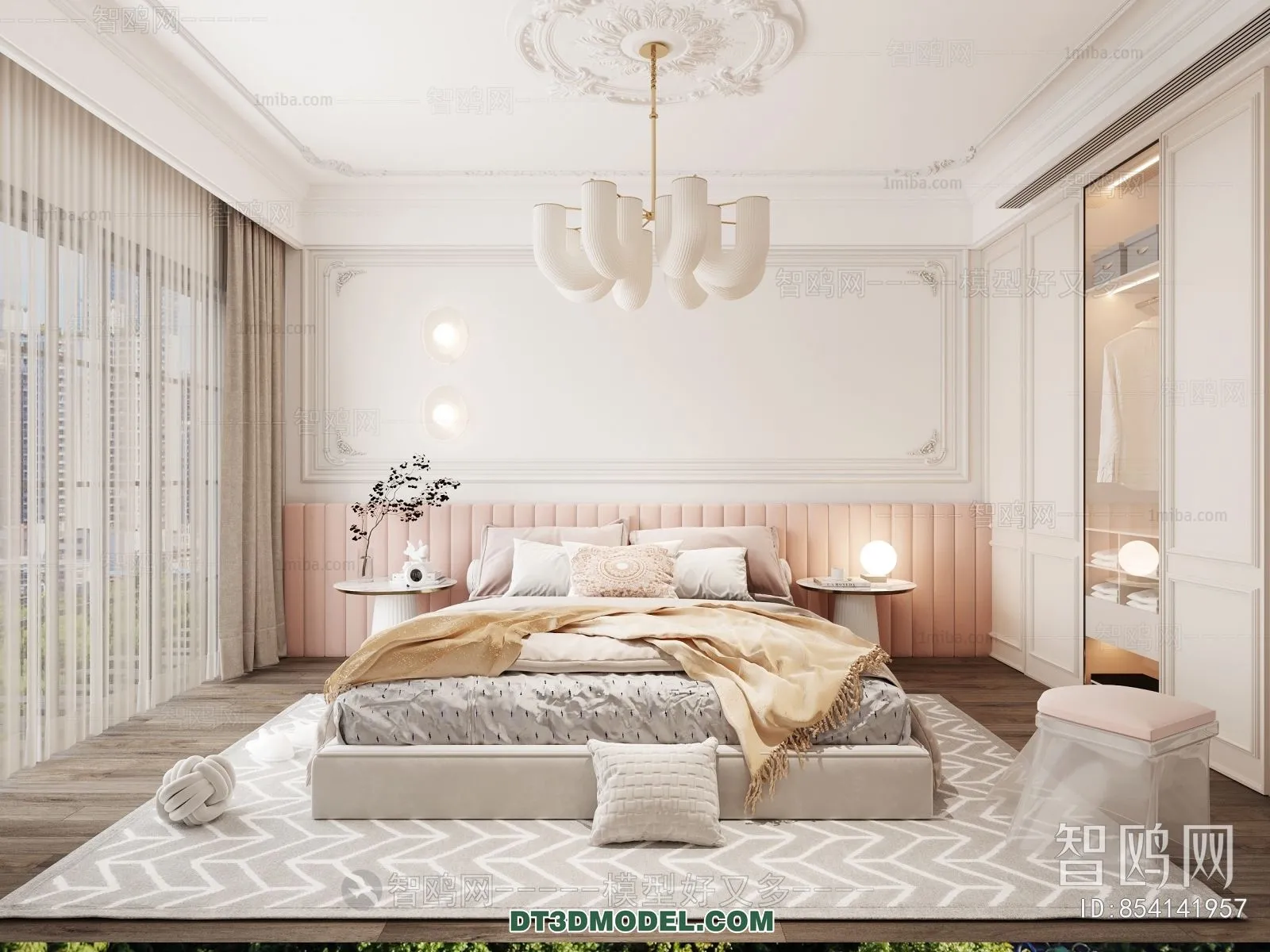 3D Scene of France Style Bedroom – 3D Model – 095 – CORONA