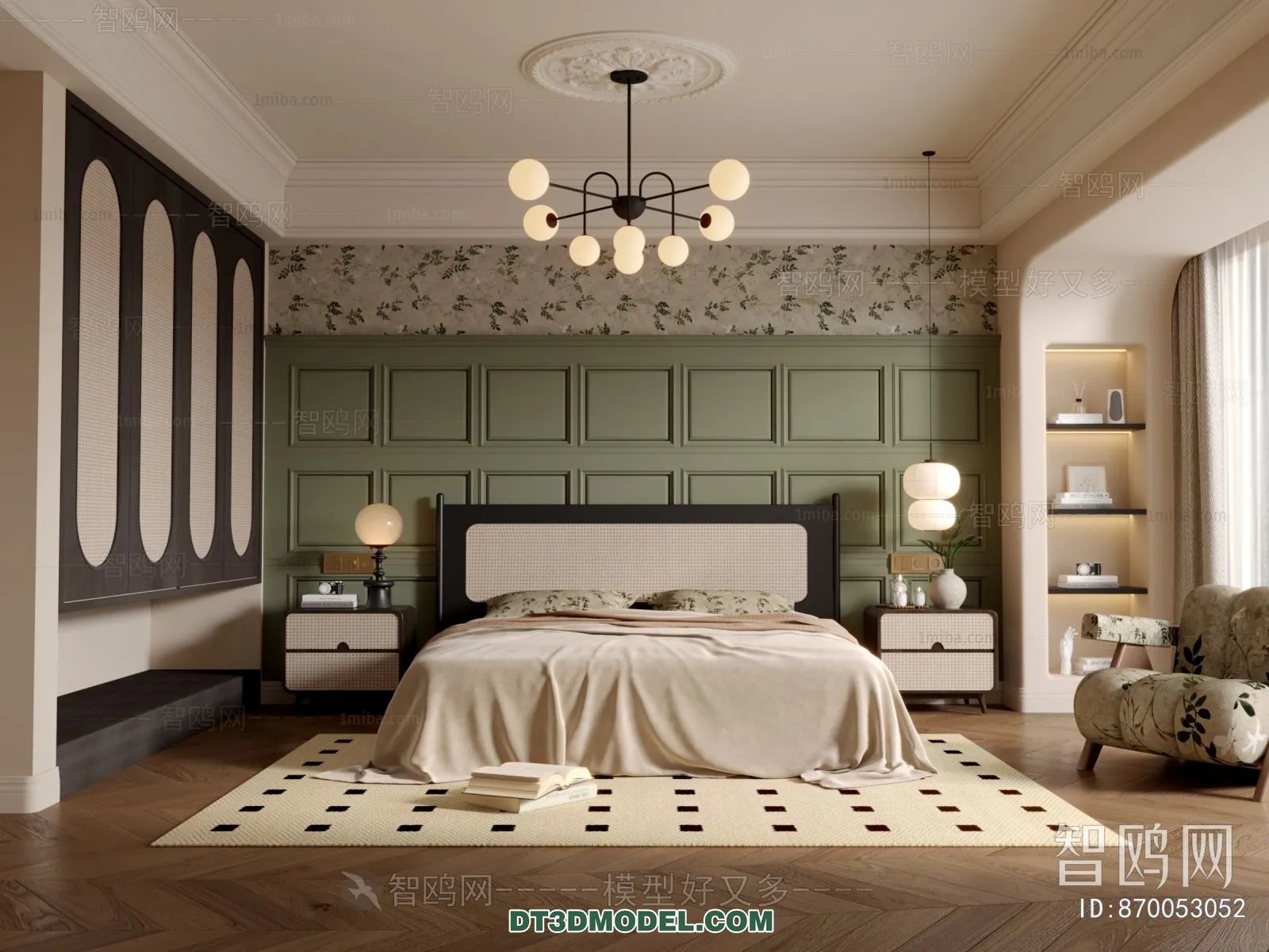 3D Scene of France Style Bedroom – 3D Model – 097 – VRAY
