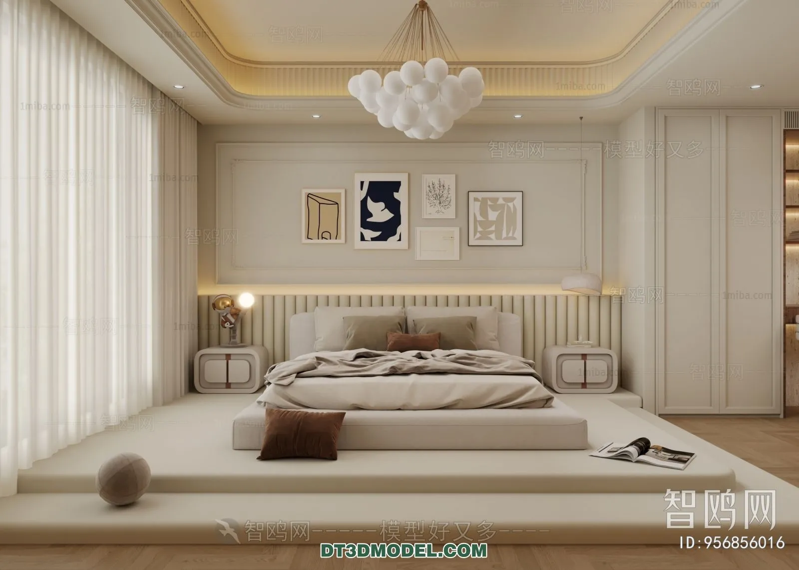 3D Scene of France Style Bedroom – 3D Model – 098 – VRAY