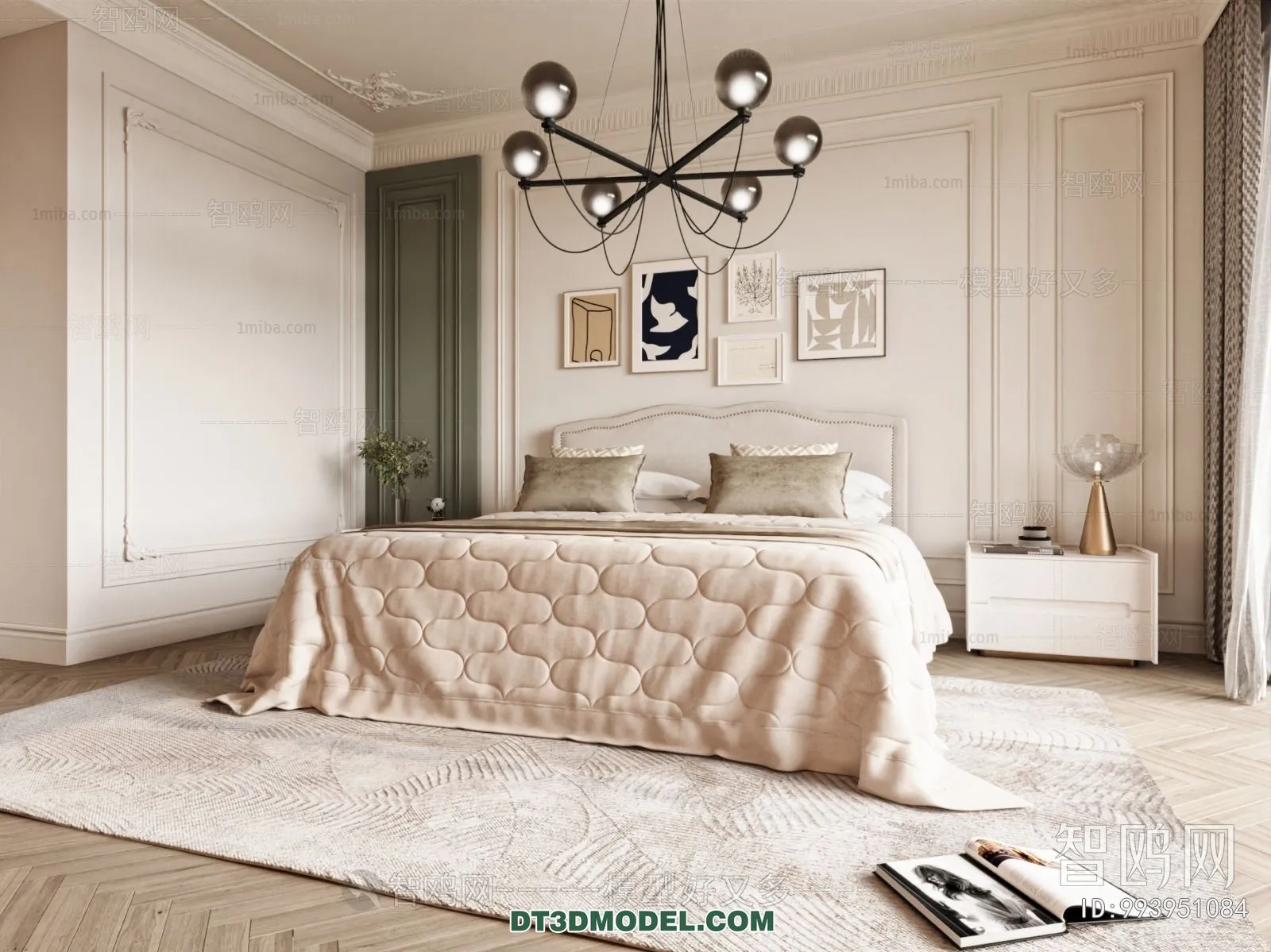 3D Scene of France Style Bedroom – 3D Model – 100 – VRAY