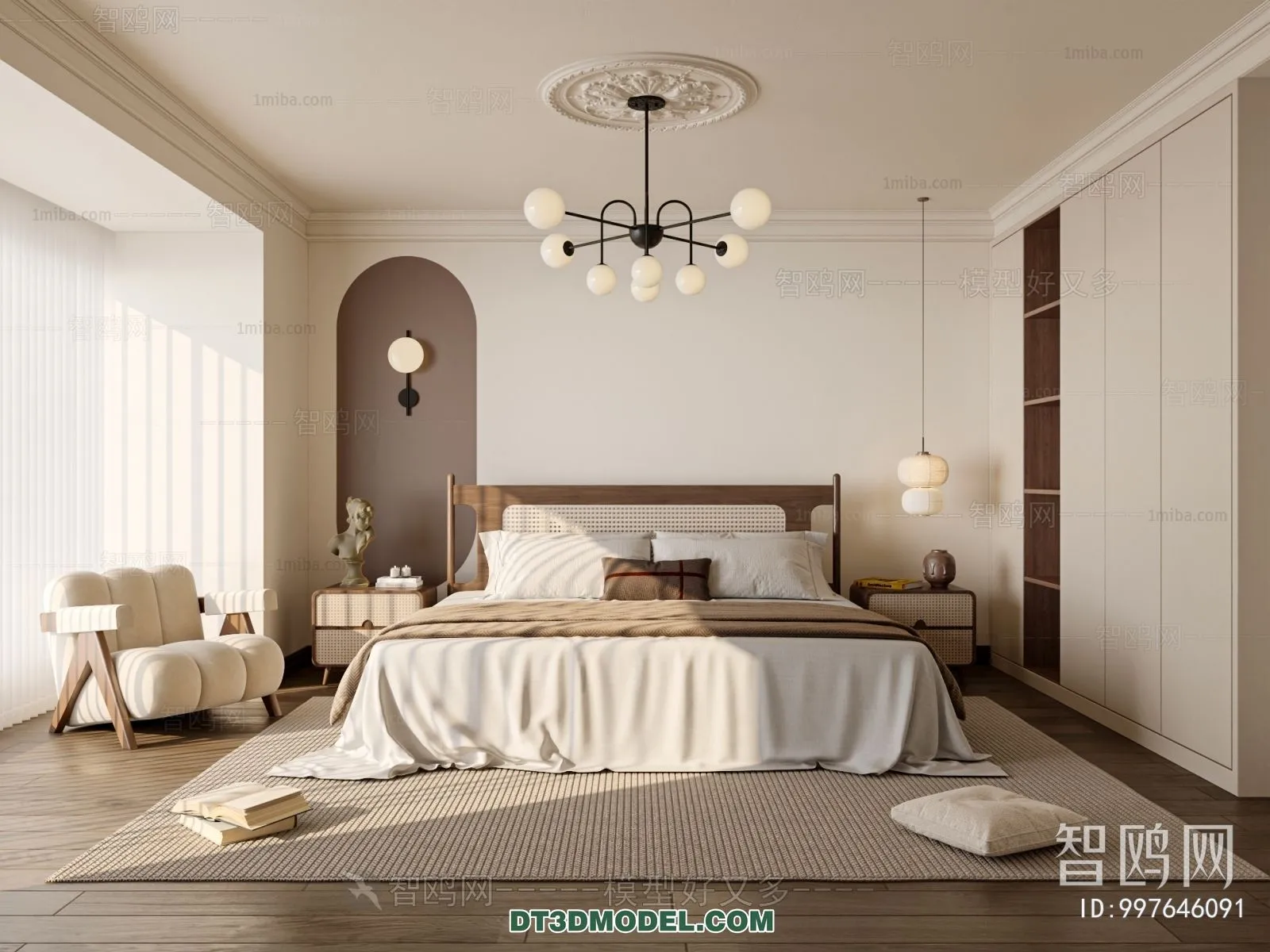 3D Scene of France Style Bedroom – 3D Model – 101 – CORONA