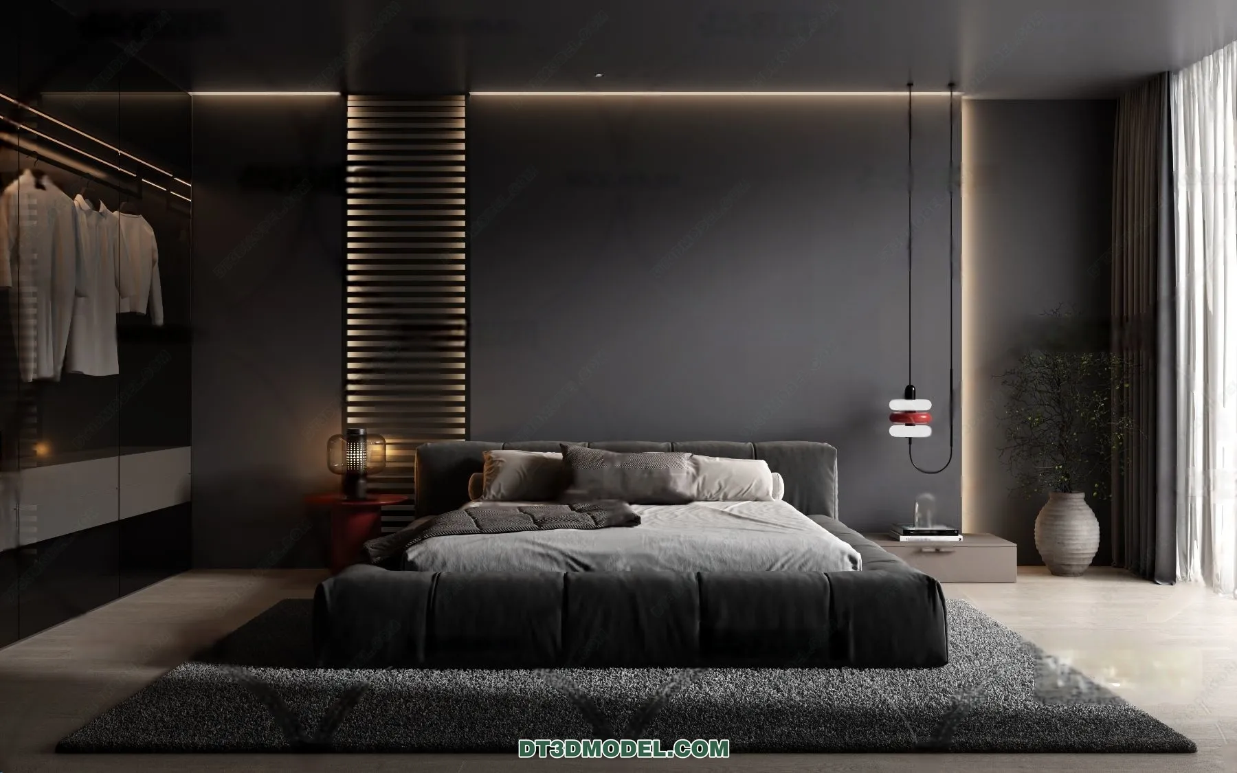3D Scene of Gray Style Bedroom – 3D Model – 102 – VRAY