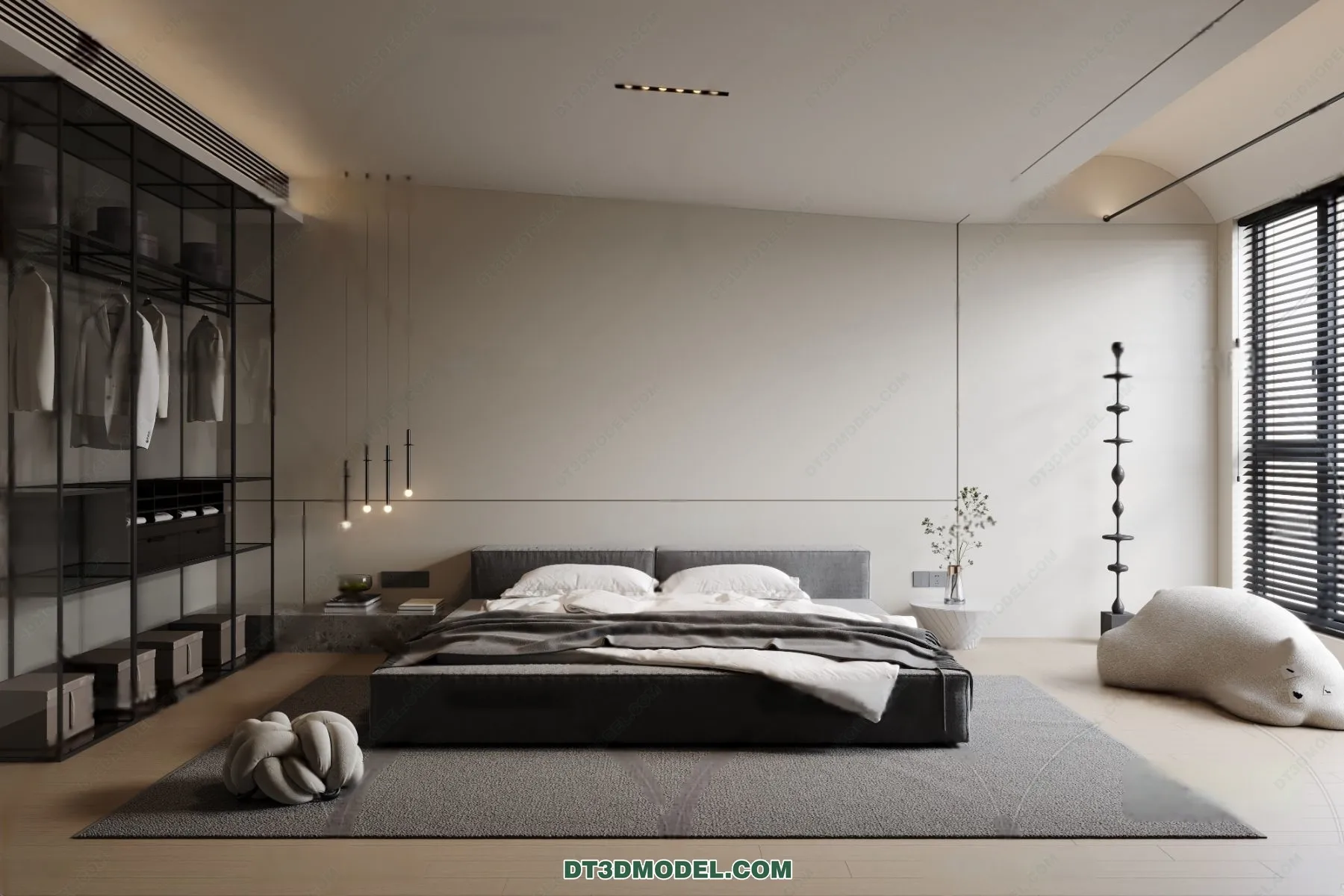 3D Scene of Gray Style Bedroom – 3D Model – 104 – VRAY