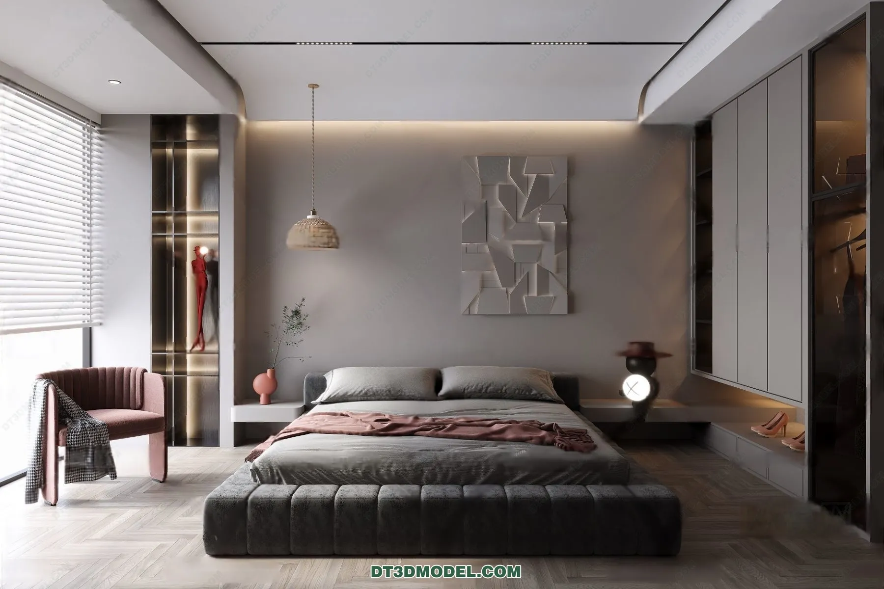 3D Scene of Gray Style Bedroom – 3D Model – 105 – CORONA