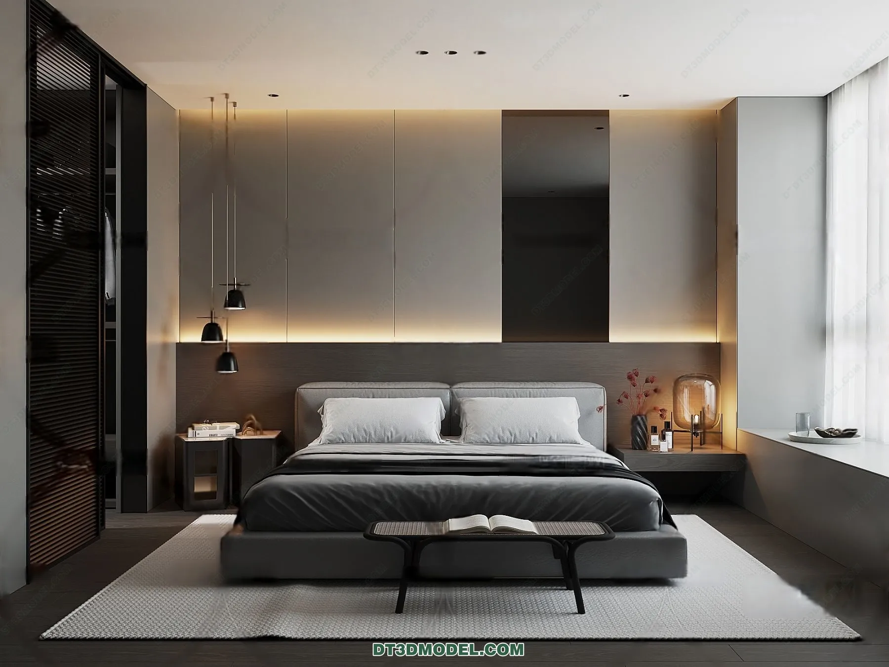 3D Scene of Gray Style Bedroom – 3D Model – 106 – VRAY