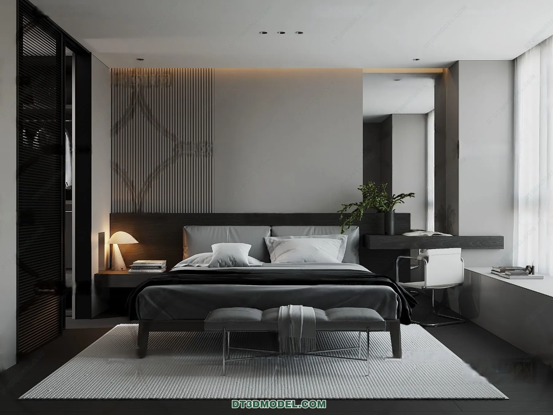 3D Scene of Gray Style Bedroom – 3D Model – 107 – VRAY