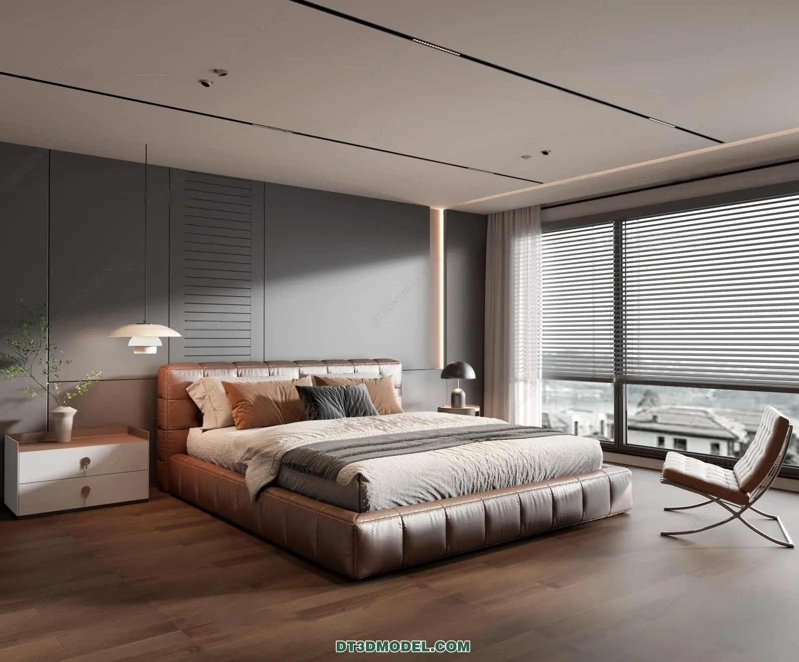 3D Scene of Gray Style Bedroom – 3D Model – 108 – VRAY