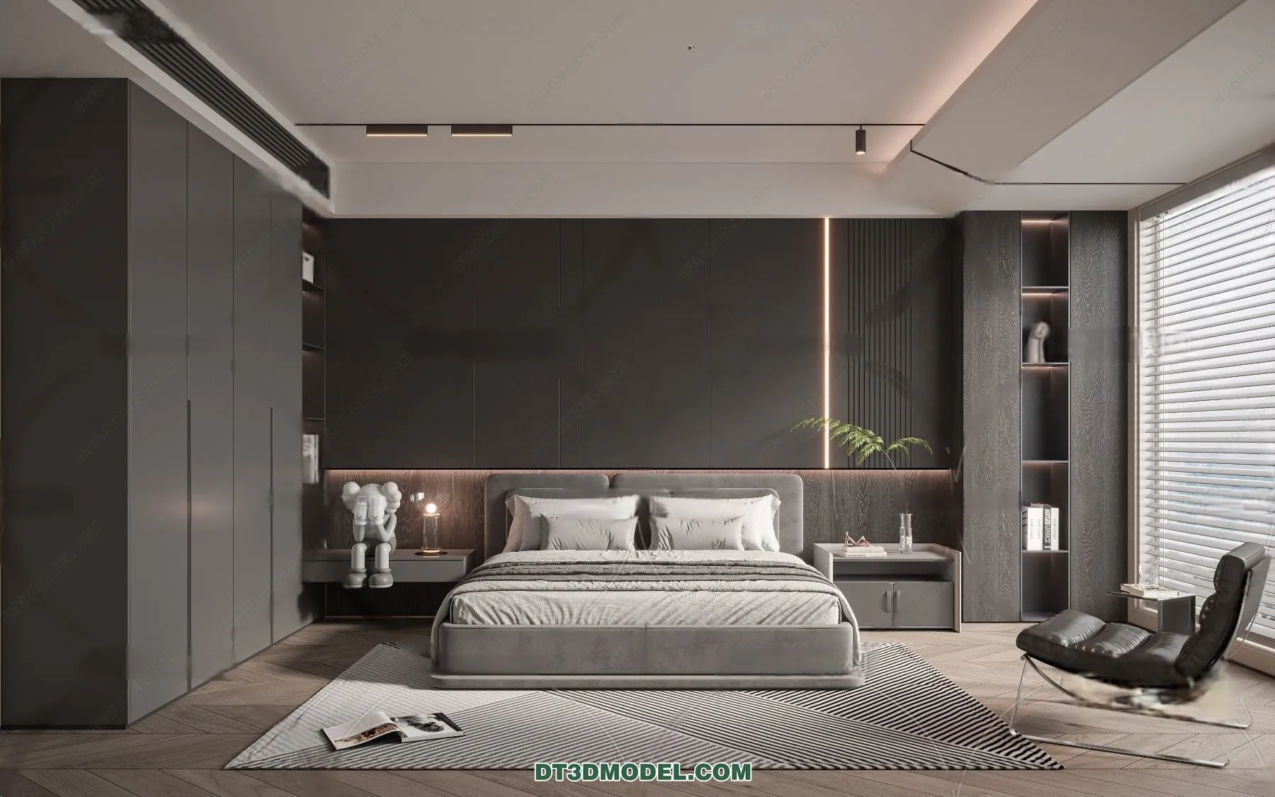3D Scene of Gray Style Bedroom – 3D Model – 109 – VRAY