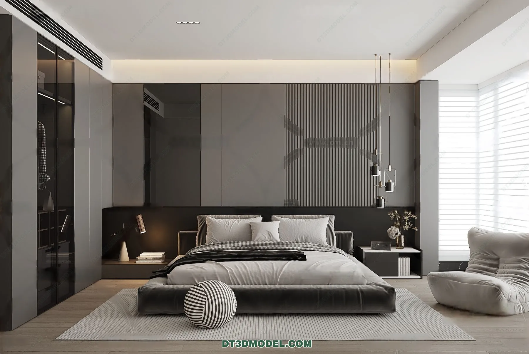 3D Scene of Gray Style Bedroom – 3D Model – 110 – VRAY